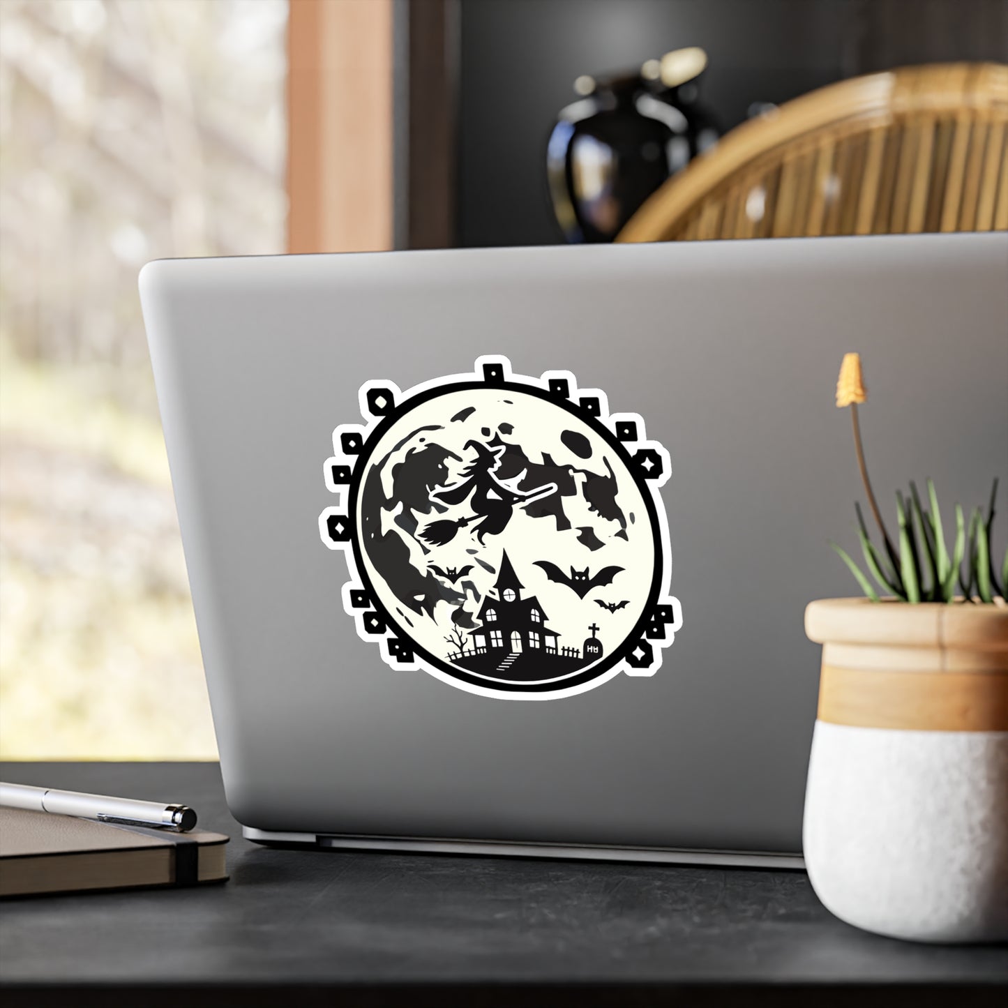 Witch Halloween Costume Moon - Halloween Sticker for Laptop Sticker. Water Bottle Sticker, Vinyl Witch Decal - Halloween Gift