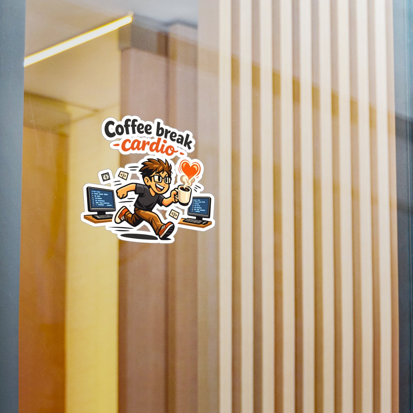 Coding Sticker Coffee Break Cardio Funny Programmer Vinyl Decals, Waterproof Laptop Water Bottle, Source Code Semicolon Humor