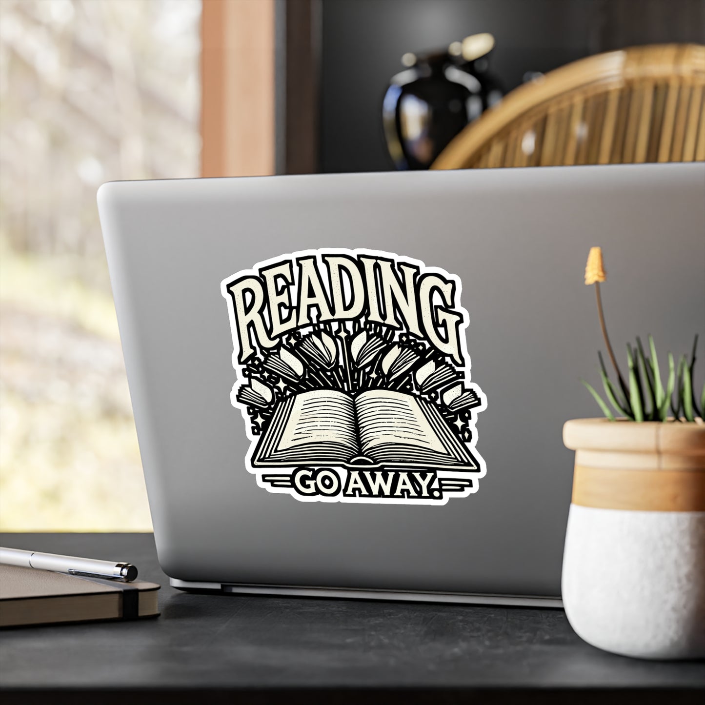 Reading. Go Away. – Vinyl Books Sticker for Car, Laptop & Water Bottle | Funny Reading Gift for Book Lovers