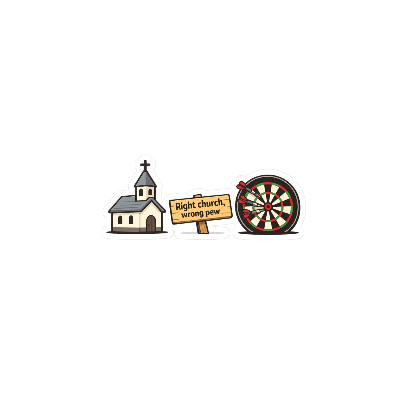 Dart Sticker 'Right church, wrong pew' Funny Dartboard Drinking Team Arrow Waterproof Vinyl Sticker Decals for Laptop, Water Bottle