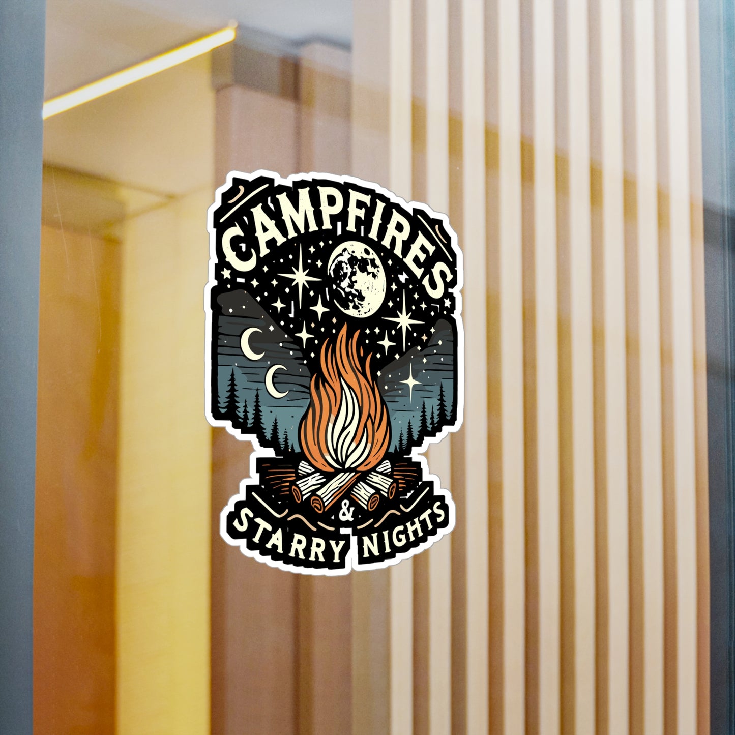 Campfires & Starry Nights - Camping Sticker for Laptop Sticker. Water Bottle Sticker, Vinyl Campfires Decal - Camping Gift