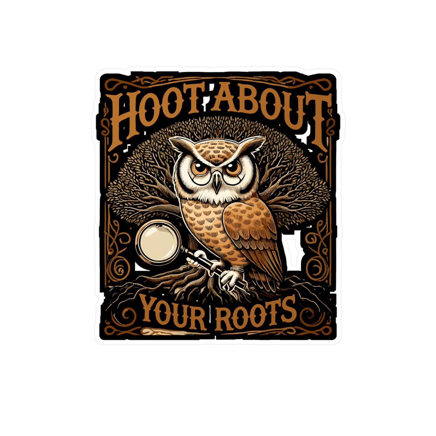 Hoot About Your Roots - Genealogy Sticker for Laptop Sticker. Water Bottle Sticker, Vinyl Family tree Decal - Genealogy Gift