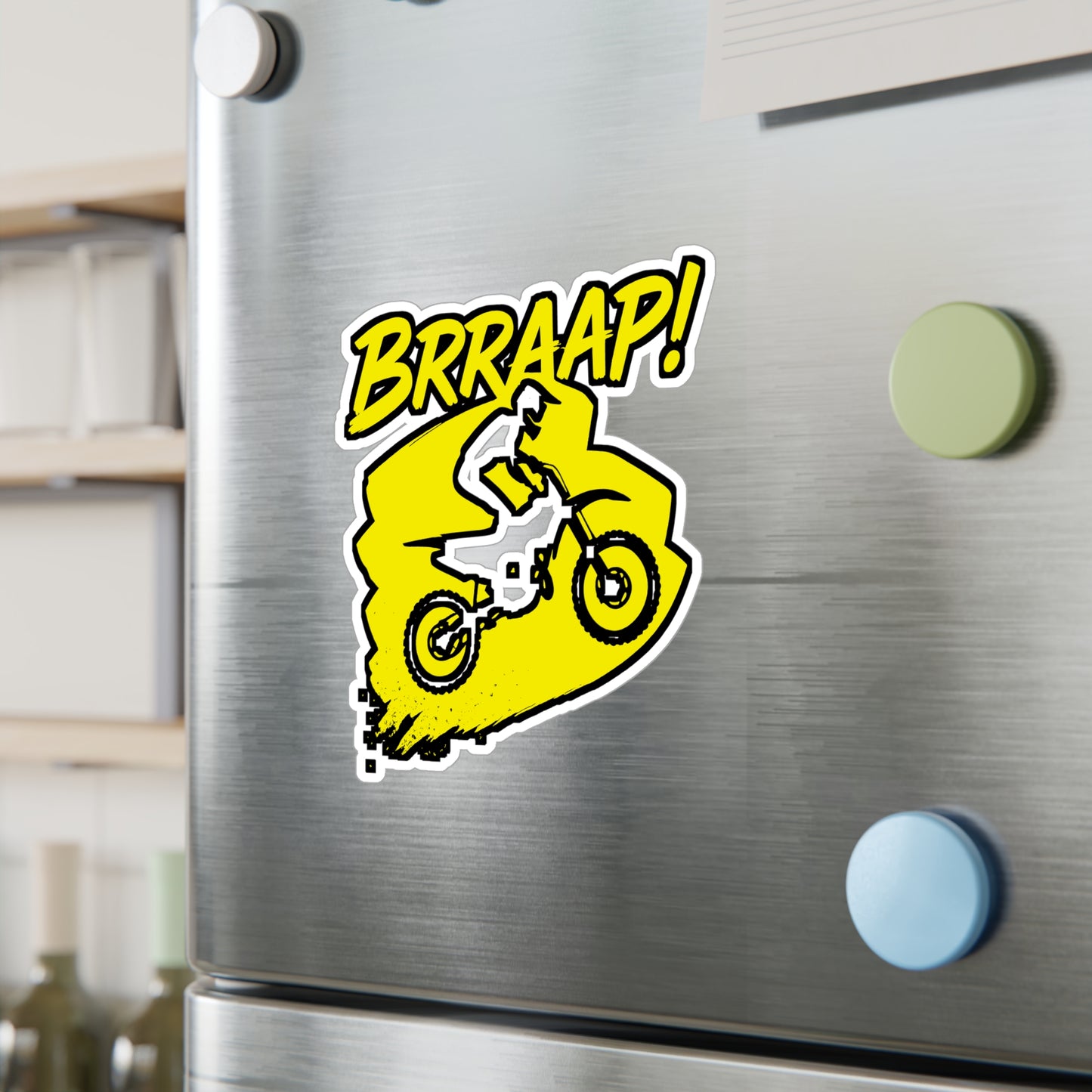 Motorcycle Sticker – "Brraap!" Dirtbike Motocross Racing Vinyl Decals for Laptop, Water Bottle – Waterproof & Durable