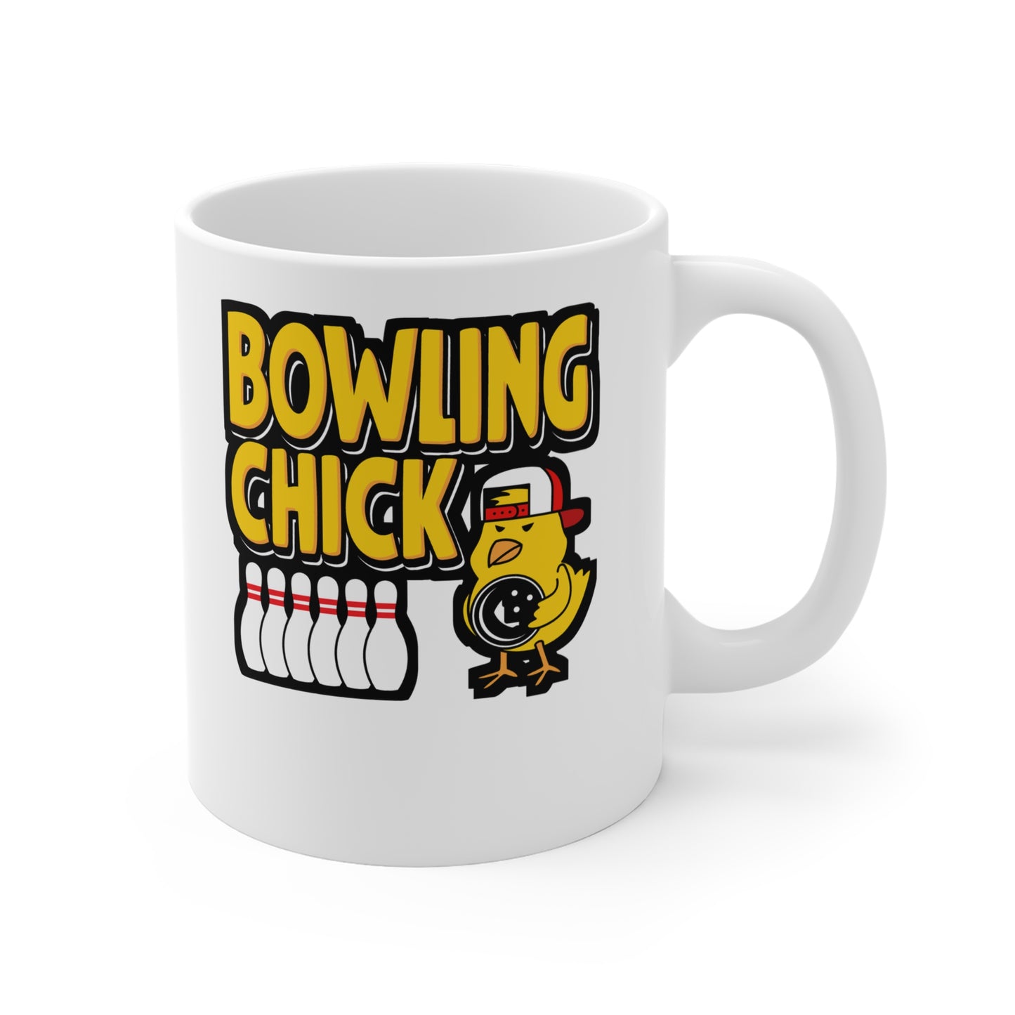 Bowling Chick - Bowling Mug for Coffee 11oz. Bowling Cup, White ceramic, Ten-pin Mug, Spare Tea Cup - Bowling Gift