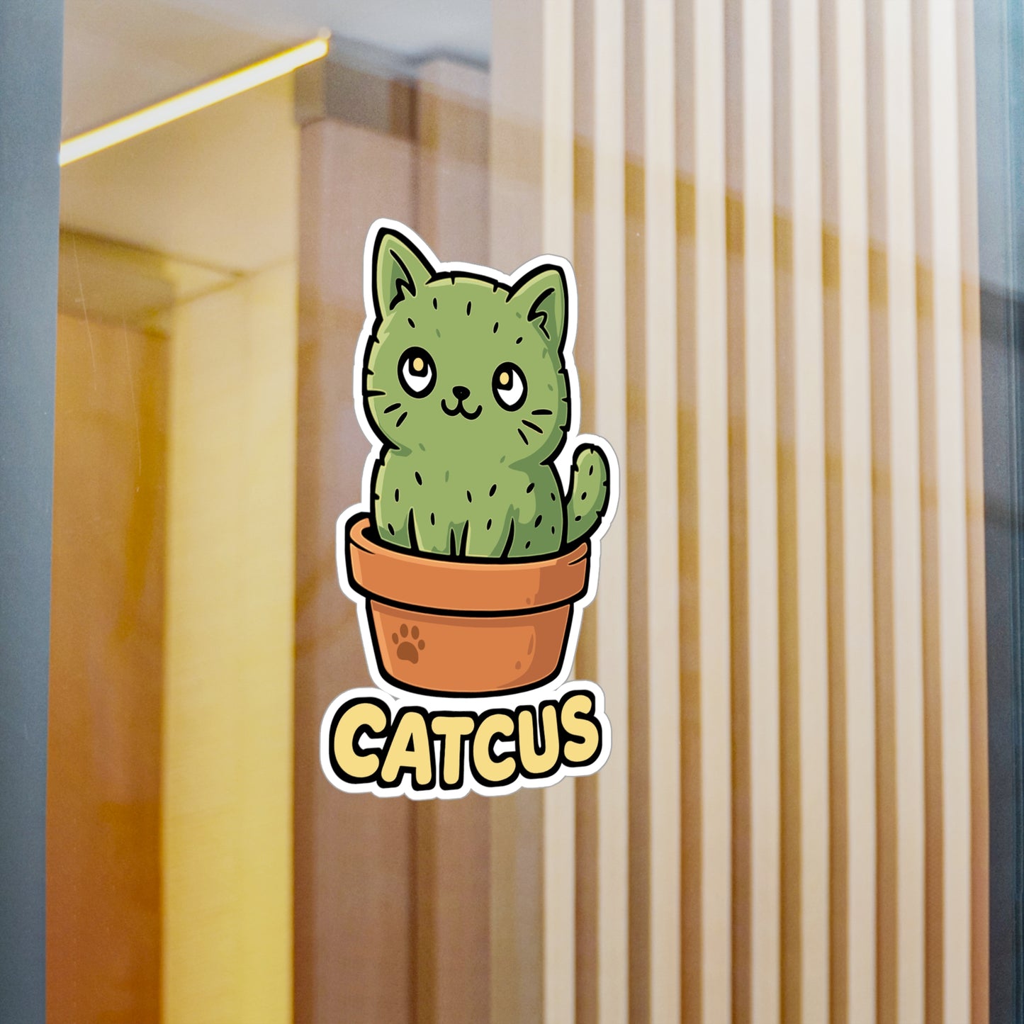Cat Sticker – Funny Catcus Cactus Pun Illustration Vinyl Decals, Waterproof for Laptop, Water Bottle
