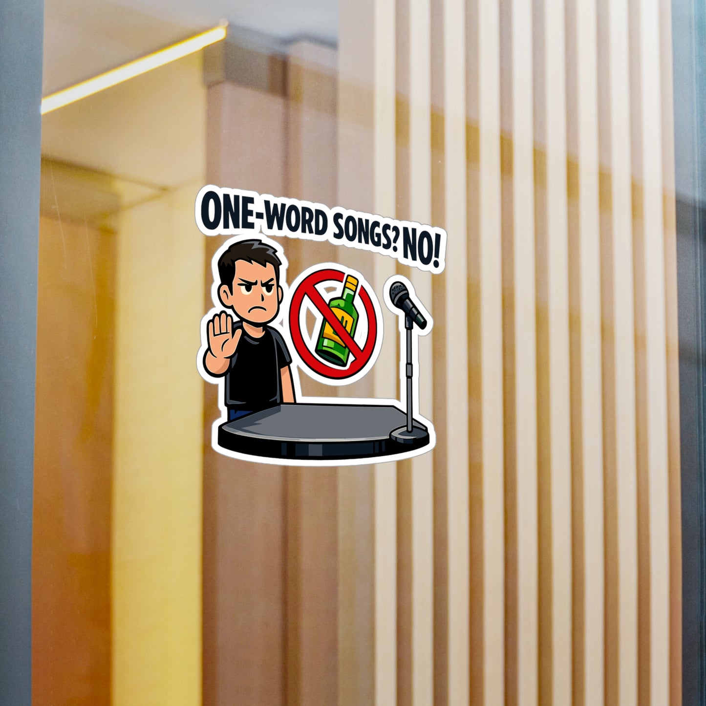 Karaoke Sticker “One-word songs? No!” Funny Music Decals, Waterproof Vinyl for Laptop or Water Bottle, Beer Booze Party Vibe