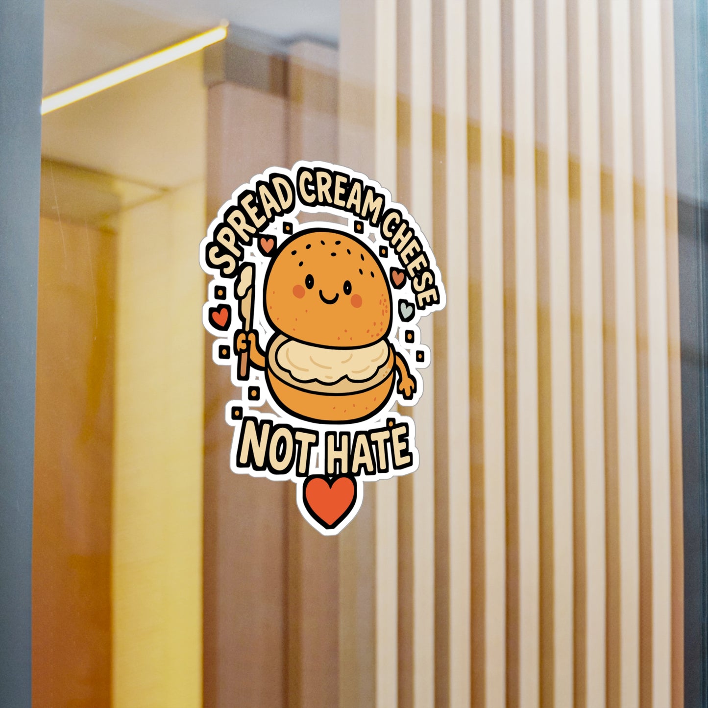 Spread Cream Cheese Not Hate – Funny Bagel Sticker for Laptop, Water Bottle & Car | Vinyl Decal | Foodie Gift Idea