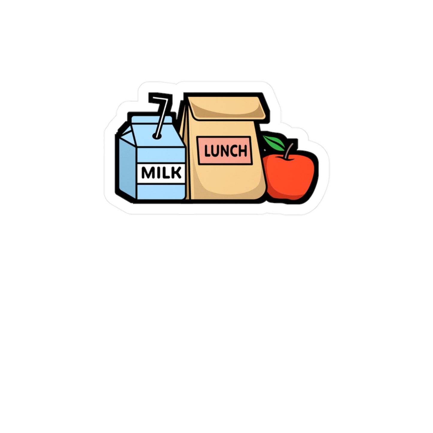 Lunch Milk Apple - Cafeteria Sticker for Laptop Sticker. Water Bottle Sticker, Vinyl Feeding Decal - Cafeteria Gift