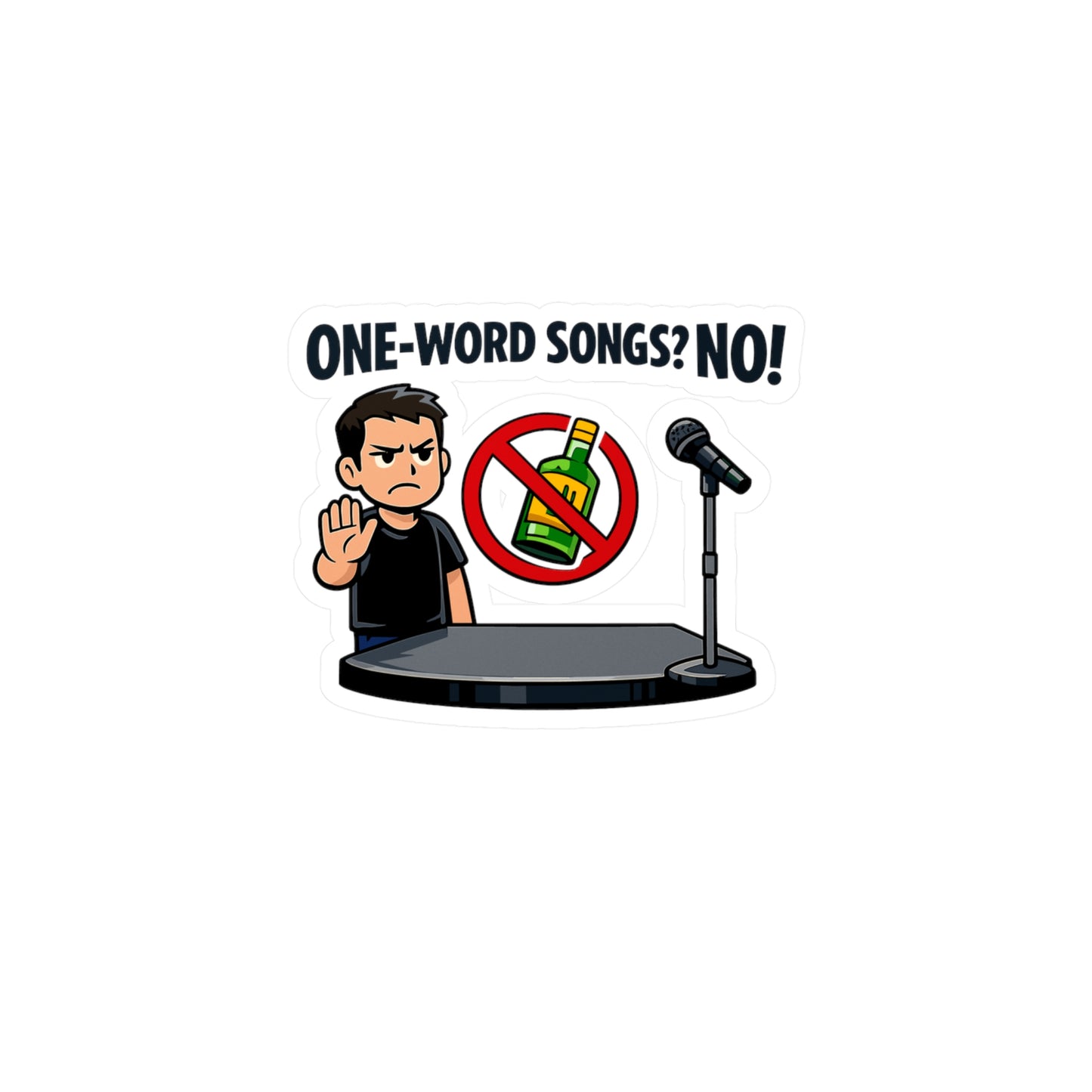 Karaoke Sticker “One-word songs? No!” Funny Music Decals, Waterproof Vinyl for Laptop or Water Bottle, Beer Booze Party Vibe