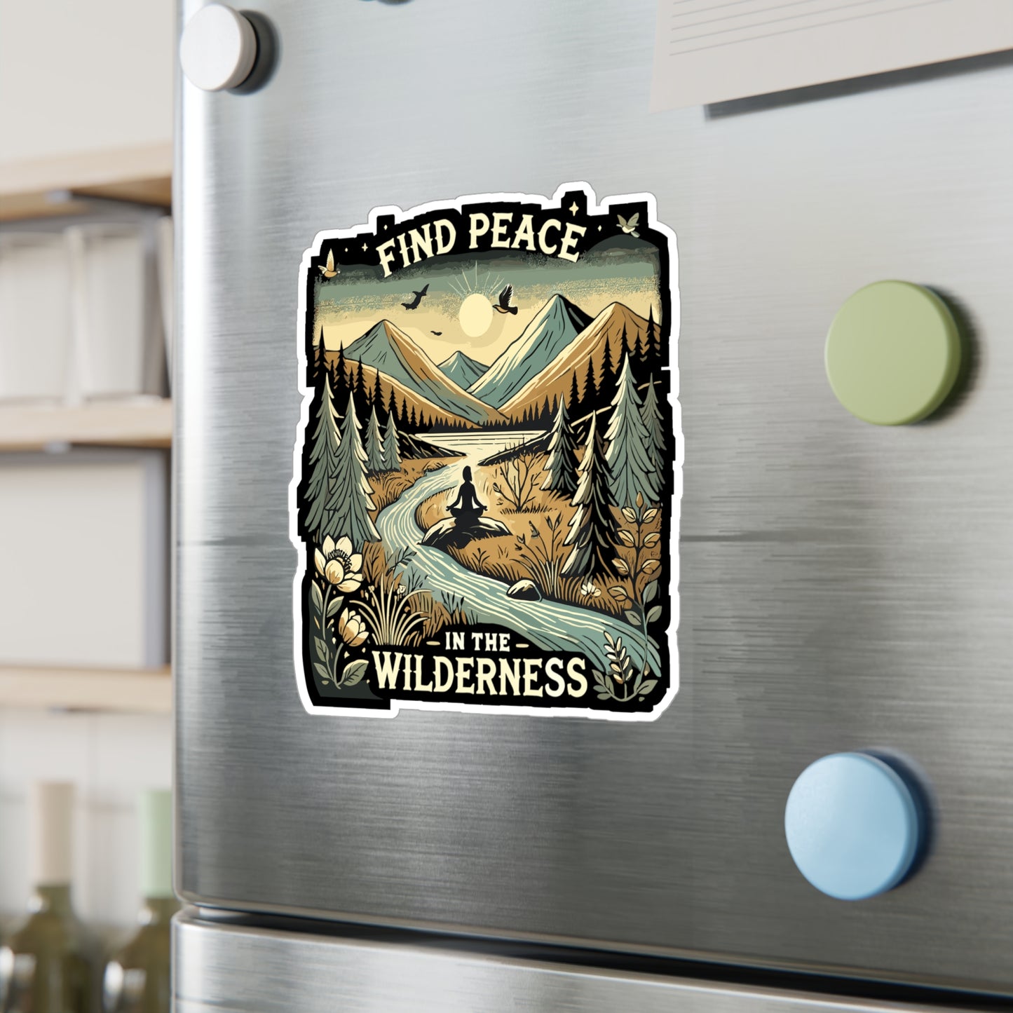 Find Peace in the Wilderness - Peace Sticker for Laptop Sticker. Water Bottle Sticker, Vinyl Wilderness Decal - Peace Gift