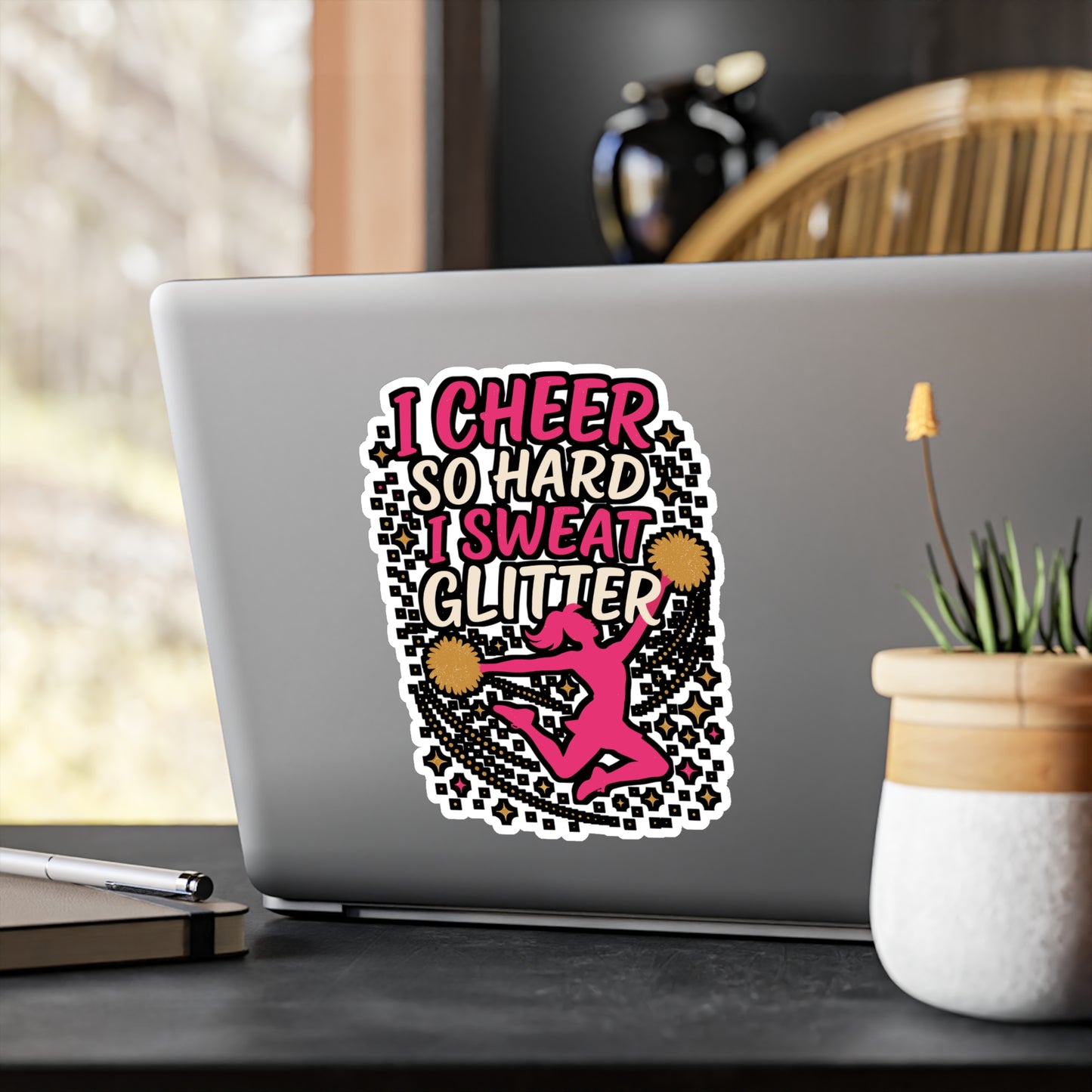 I Cheer So Hard I Sweat Glitter – Cheerleader Sticker for Laptop or Water Bottle | Vinyl Stadium Decal, Cheer Coach Gift