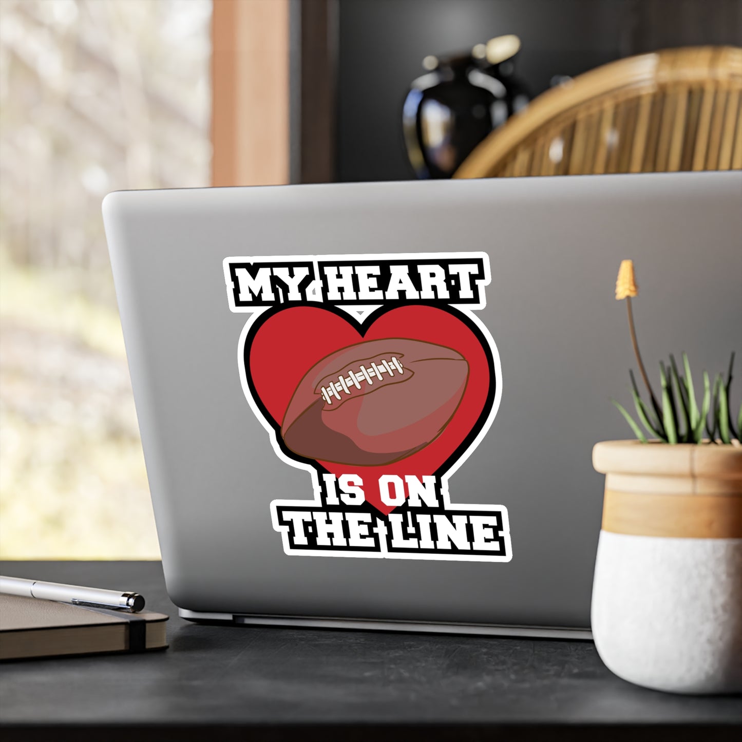 My Heart Is On The Line - Football Sticker for Laptop Sticker. Water Bottle Sticker, Vinyl Block Decal - Football Gift