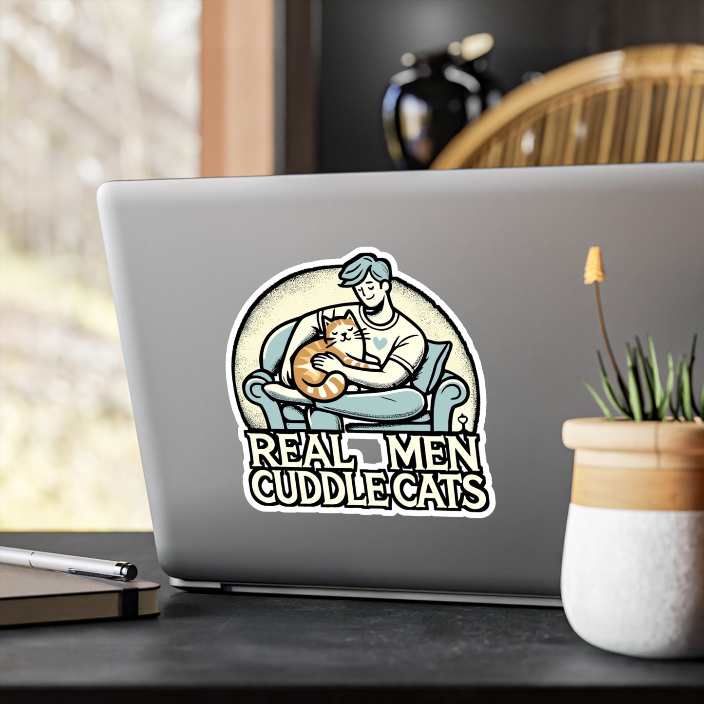 Real Men Cuddle Cats – Funny Cat Sticker for Car, Laptop or Water Bottle | Vinyl Decal Gift for Cat Dads