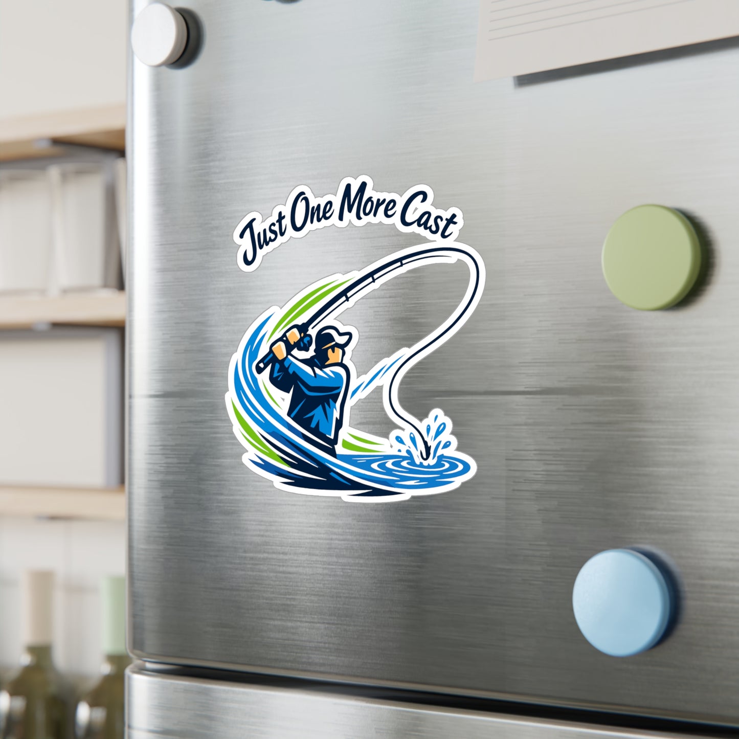 Fishing Sticker Just One More Cast – Waterproof Vinyl Decals for Laptop, Water Bottle, Angling Lake Boating Lovers