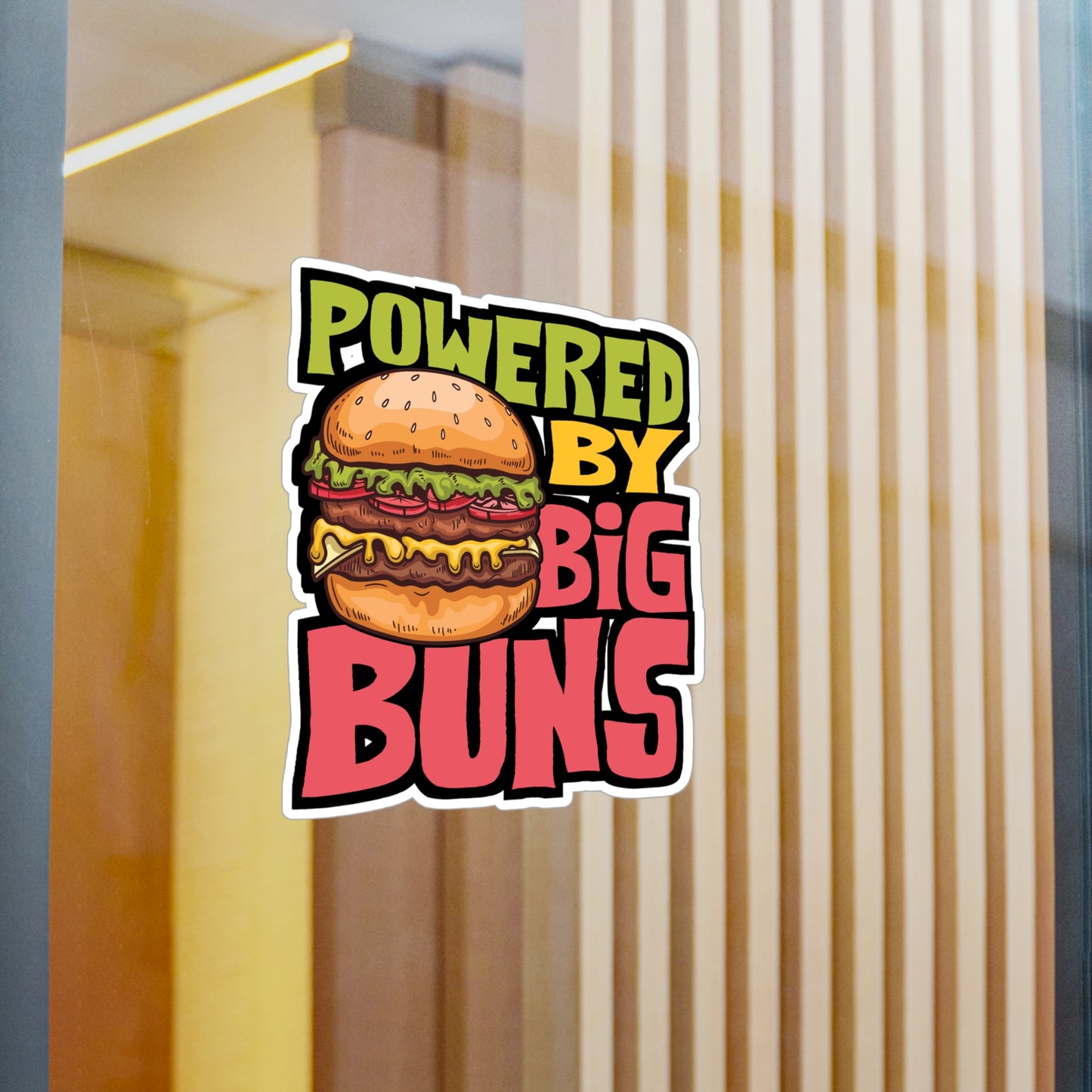 Powered By Big Buns - Fastfood Sticker for Laptop Sticker. Water Bottle Sticker, Vinyl Fast food Decal - Fastfood Gift