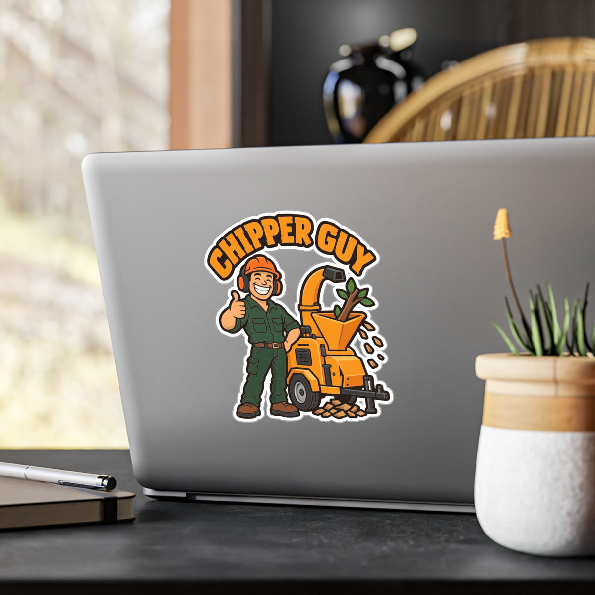 Tree Sticker Chipper Guy - Funny Tree Worker and Branch Manager Design, Decals for Laptop and Water Bottle