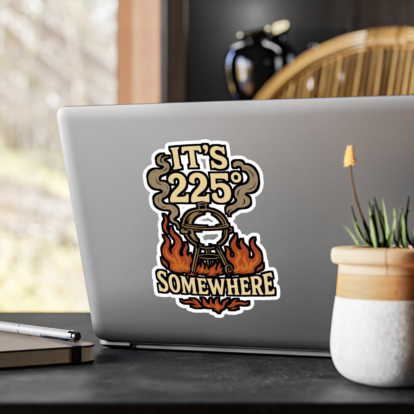 BBQ Sticker – "It's 225 Degrees Somewhere" Decals for Grilling, Barbecue Meat & Bacon Fans, Waterproof Vinyl, Perfect for Laptop or Water Bottle