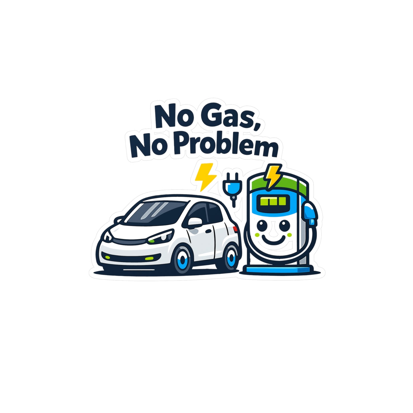 Electric Car Sticker No Gas, No Problem – Waterproof Vinyl decals for Laptop or Water Bottle, Rechargeable Battery Electric Vehicle Design