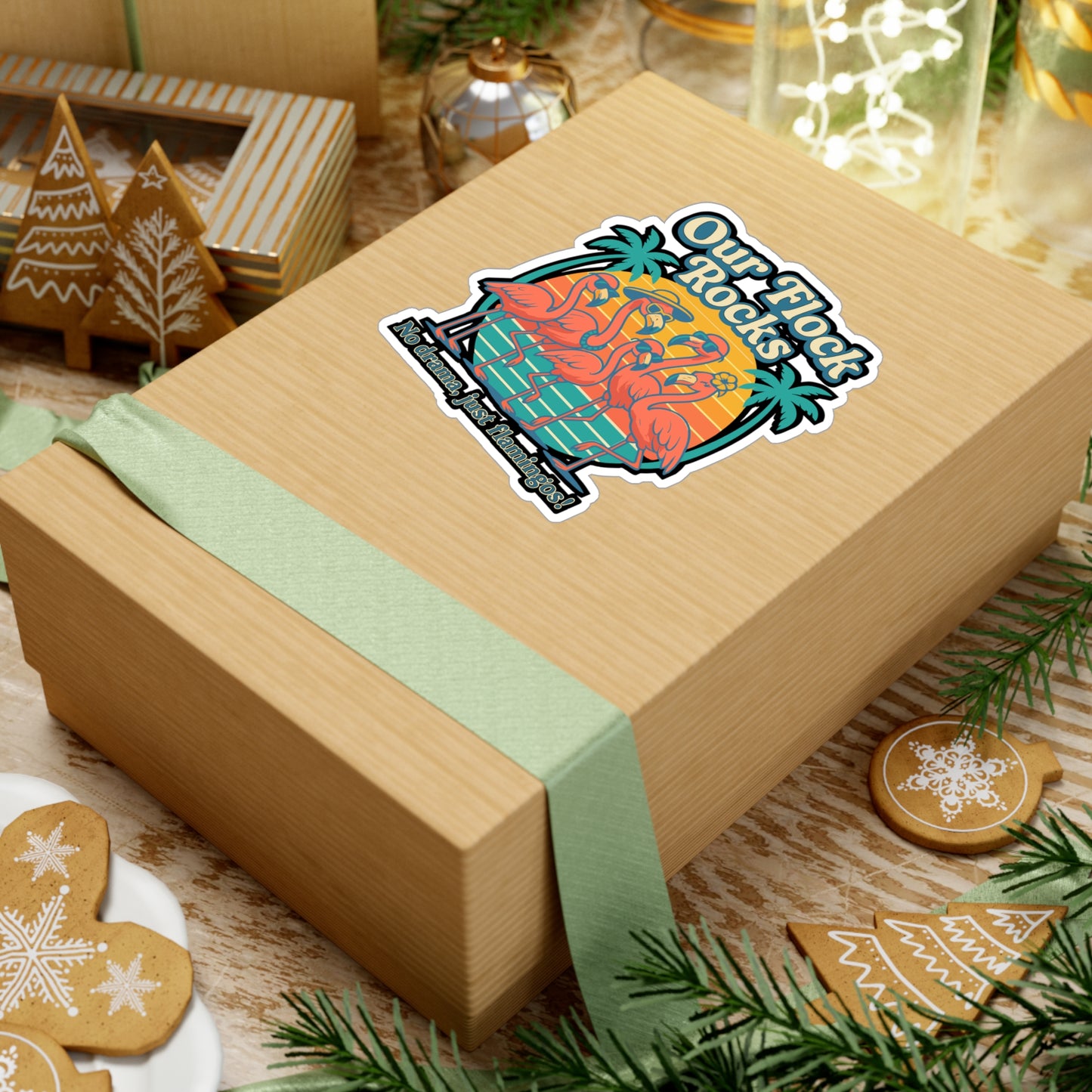 Our Flock Rocks - Flamingo Sticker for Laptop, Water Bottle, Fun Gift for Women, Teens, Flamingo Lover Accessory