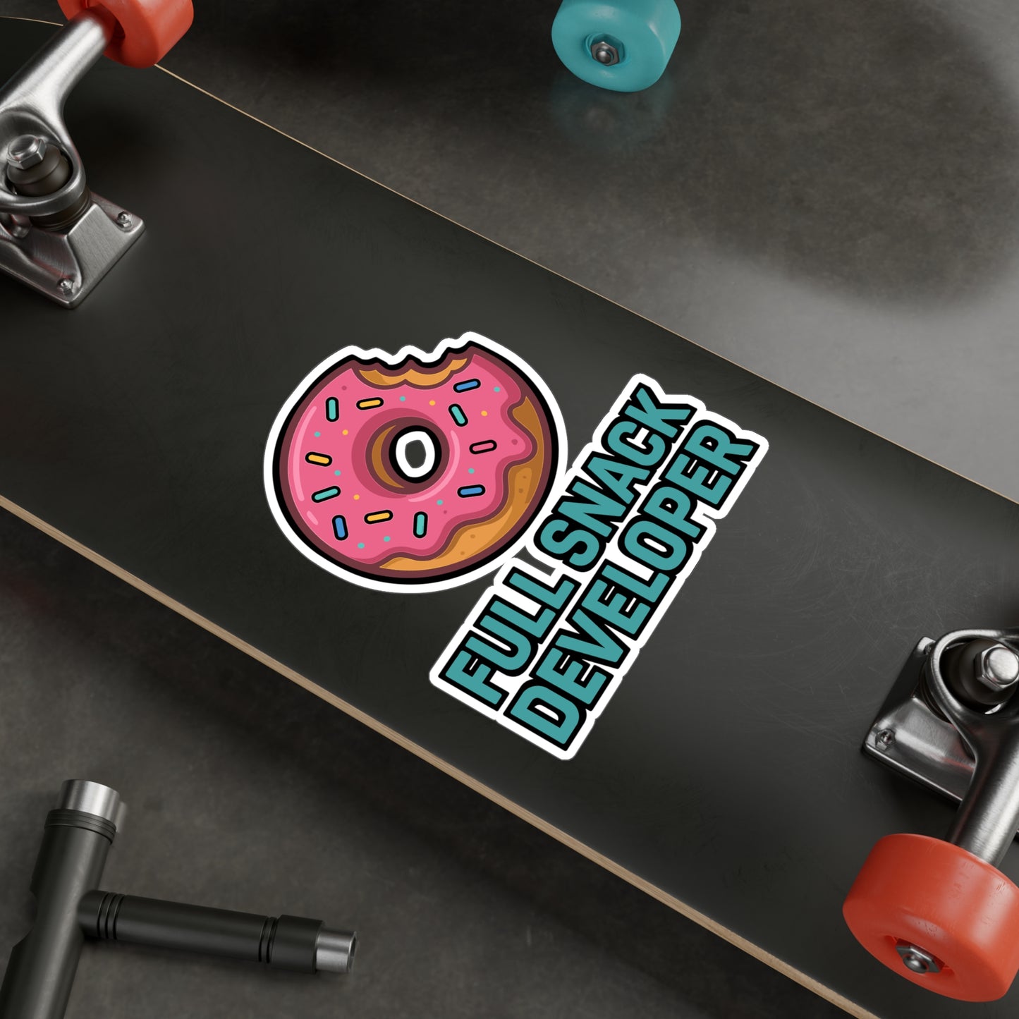 Programming Sticker "Full Snack Developer" – Fun Coder Decals for Laptop, Water Bottle – Donut Food Theme, Waterproof Vinyl