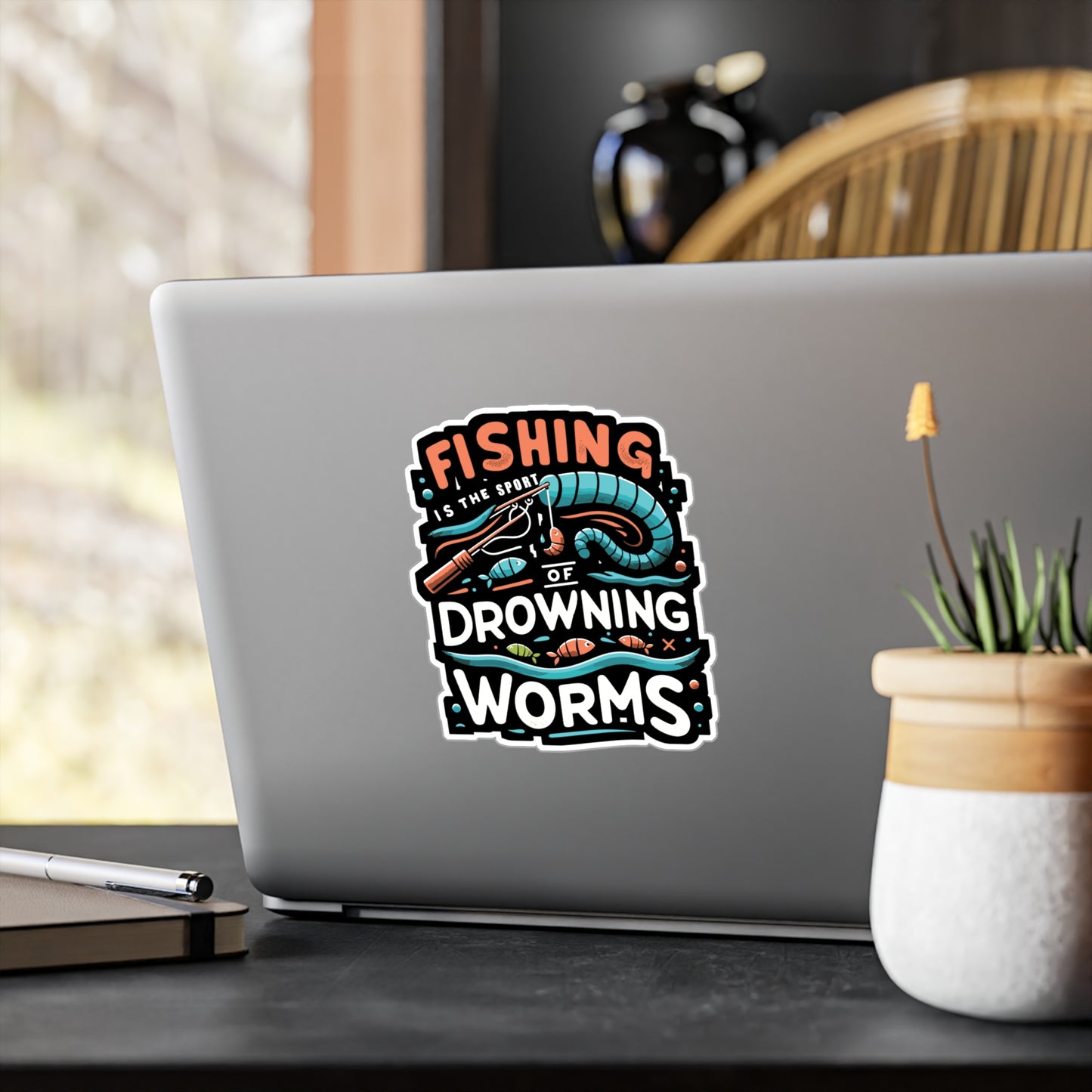 Fishing is the sport of drowning worms  - Fishing Sticker for Laptop Sticker. Water Bottle Sticker, Vinyl Angling Decal - Fishing Gift