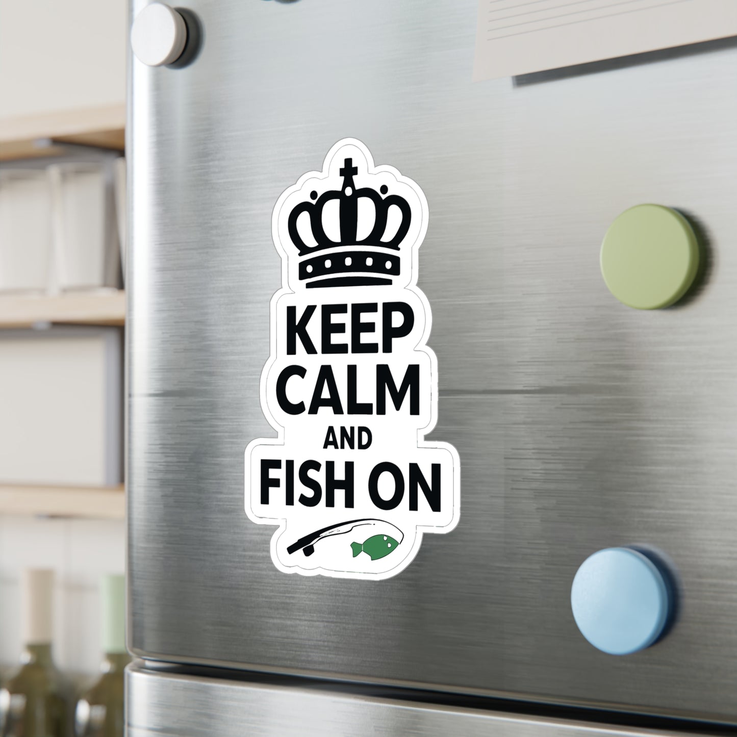 Fishing Sticker Keep Calm And Fish On – Waterproof Vinyl Decals for Laptop Water Bottle, Angling Lake Boating Design