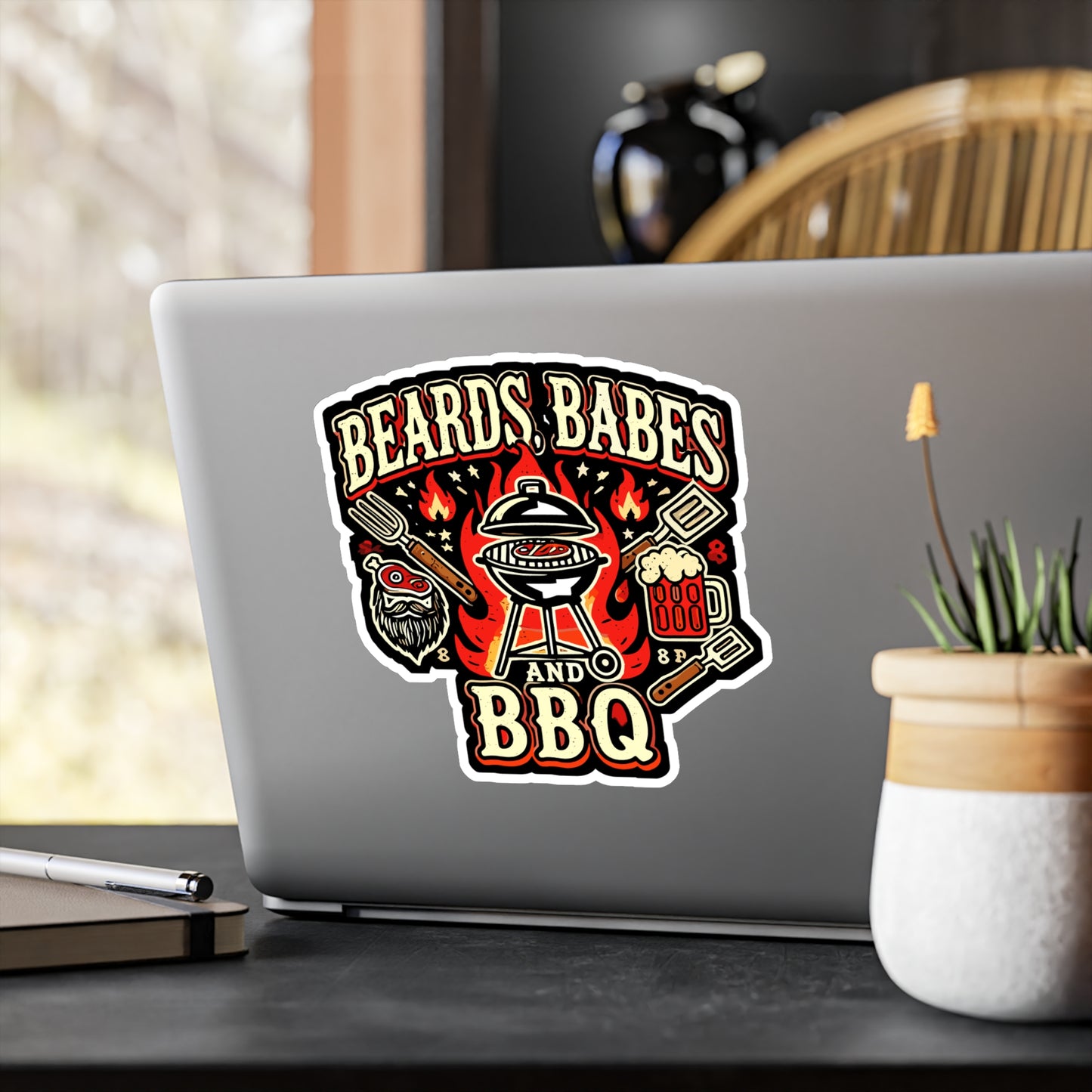 Beards Babes and BBQ - BBQ Sticker for Car Window Laptop Sticker. Water Bottle Sticker, Vinyl Grilling Decal, Beards Sticker - BBQ Gift