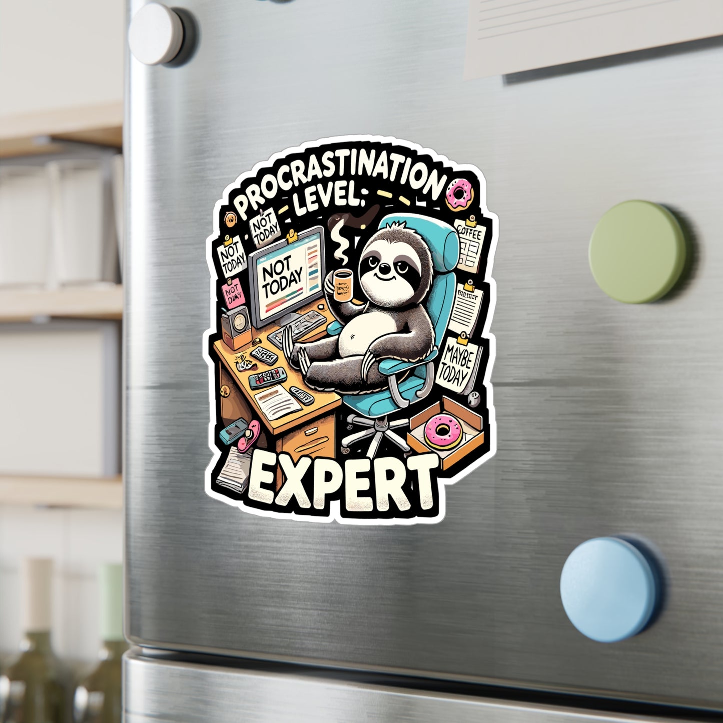 Procrastination Level Expert - Lazy sloth Sticker for Laptop Sticker. Water Bottle Sticker, Vinyl Procrastination humor Decal - Lazy sloth Gift