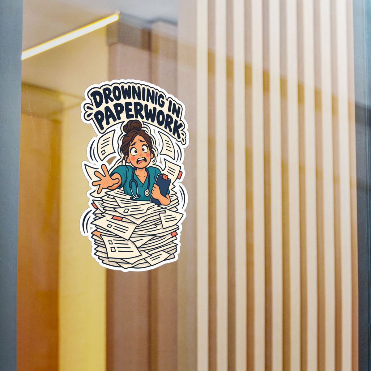 Nurse Sticker “Drowning in Paperwork” Nursing Student Vinyl Decals for Laptop, Water Bottle, Waterproof