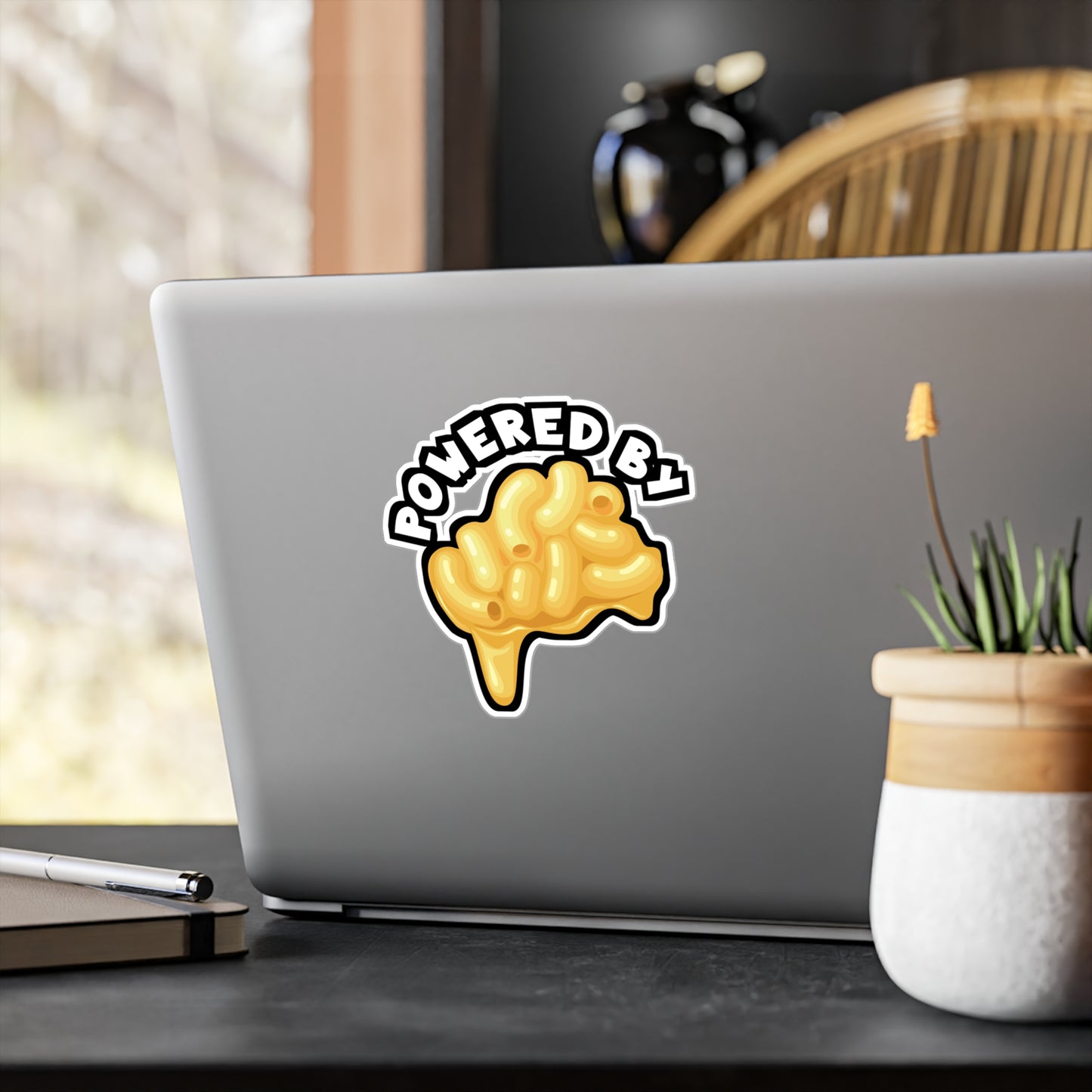 Powered by Mac & Cheese - Macaroni Sticker for Laptop Sticker. Water Bottle Sticker, Vinyl Mac Decal - Macaroni Gift