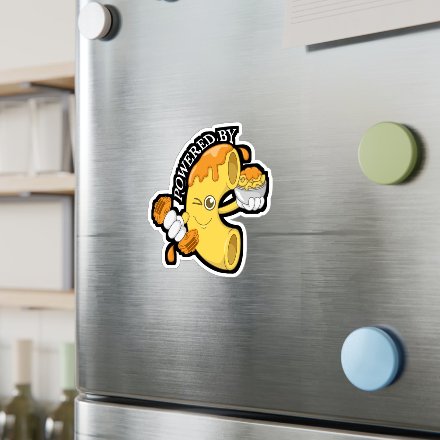Mac & Cheese Powered By - Macaroni Sticker for Laptop Sticker. Water Bottle Sticker, Vinyl Mac Decal - Macaroni Gift
