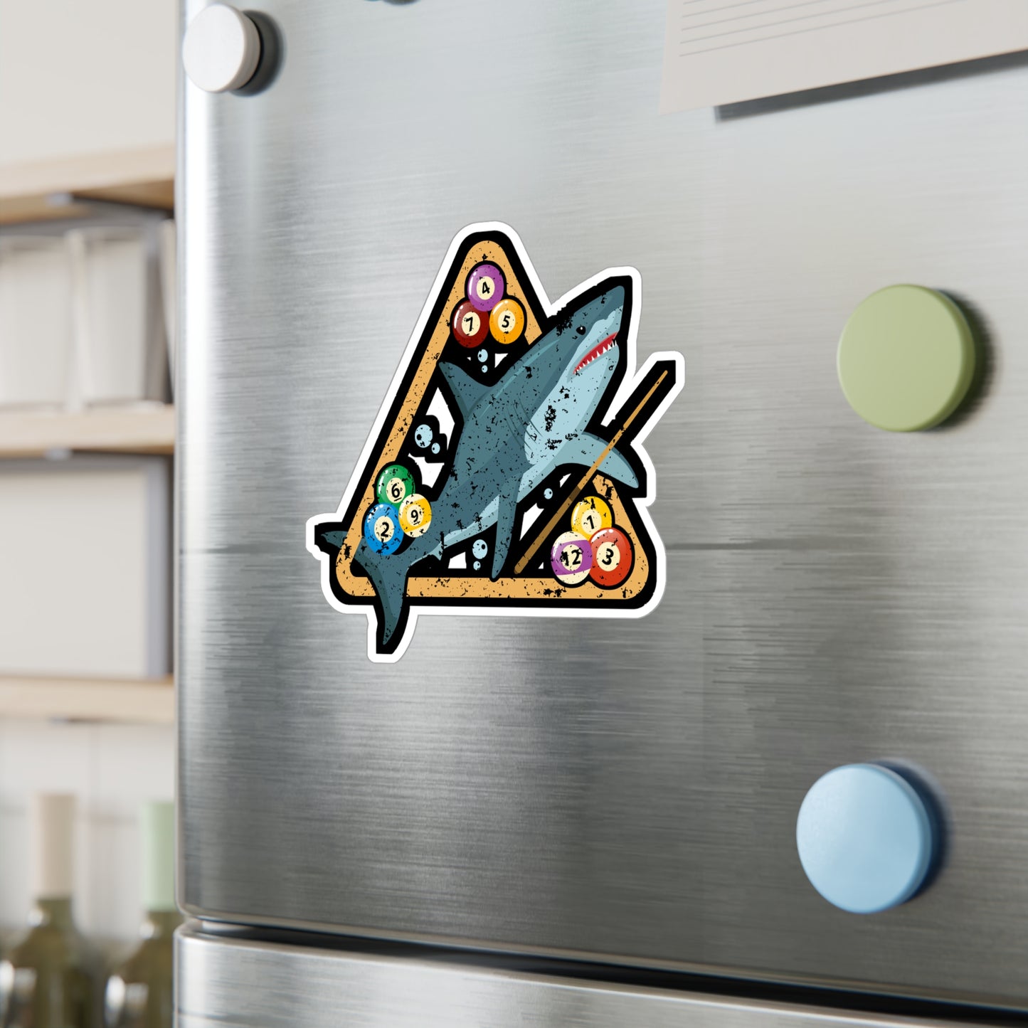Shark Playing Billiards - Billiards Sticker for Laptop Sticker. Water Bottle Sticker, Vinyl Pool Decal - Billiards Gift