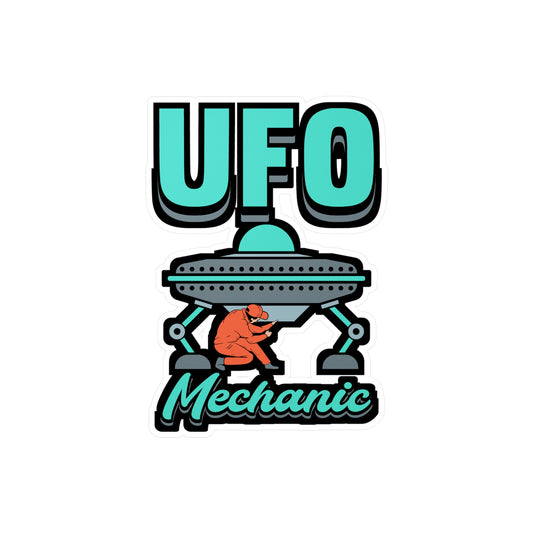 UFO Mechanic - Alien Sticker for Car Window Laptop Sticker. Water Bottle Sticker, Vinyl Space Decal, Area 51 Sticker - Alien Gift