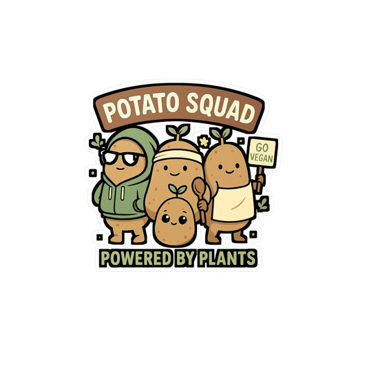 Vegan Sticker "Potato Squad" – Fun Potato and Vegetarian Decals for Laptop or Water Bottle, Waterproof Vinyl, Perfect for Veganism Fans