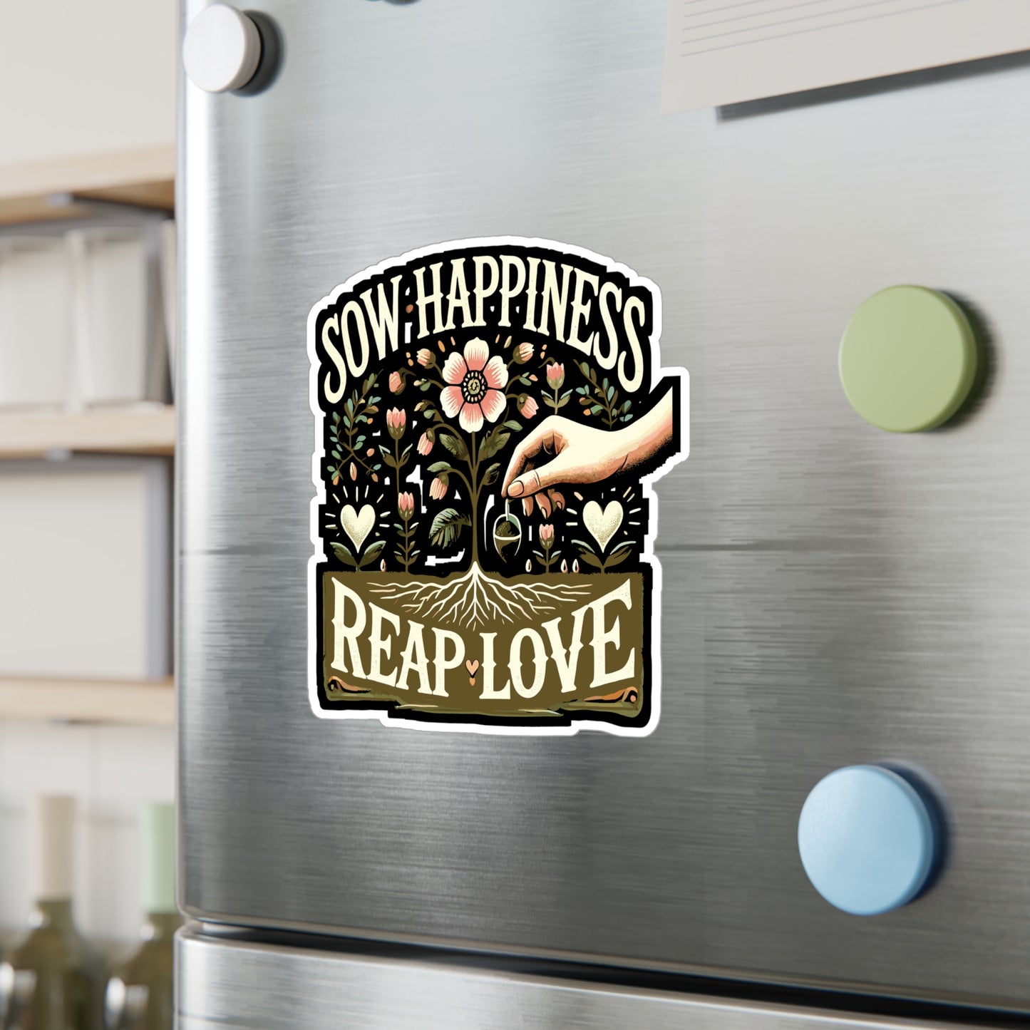 Sow Happiness Reap Love - Gardening Sticker for Laptop Sticker. Water Bottle Sticker, Vinyl Grow Decal - Gardening Gift