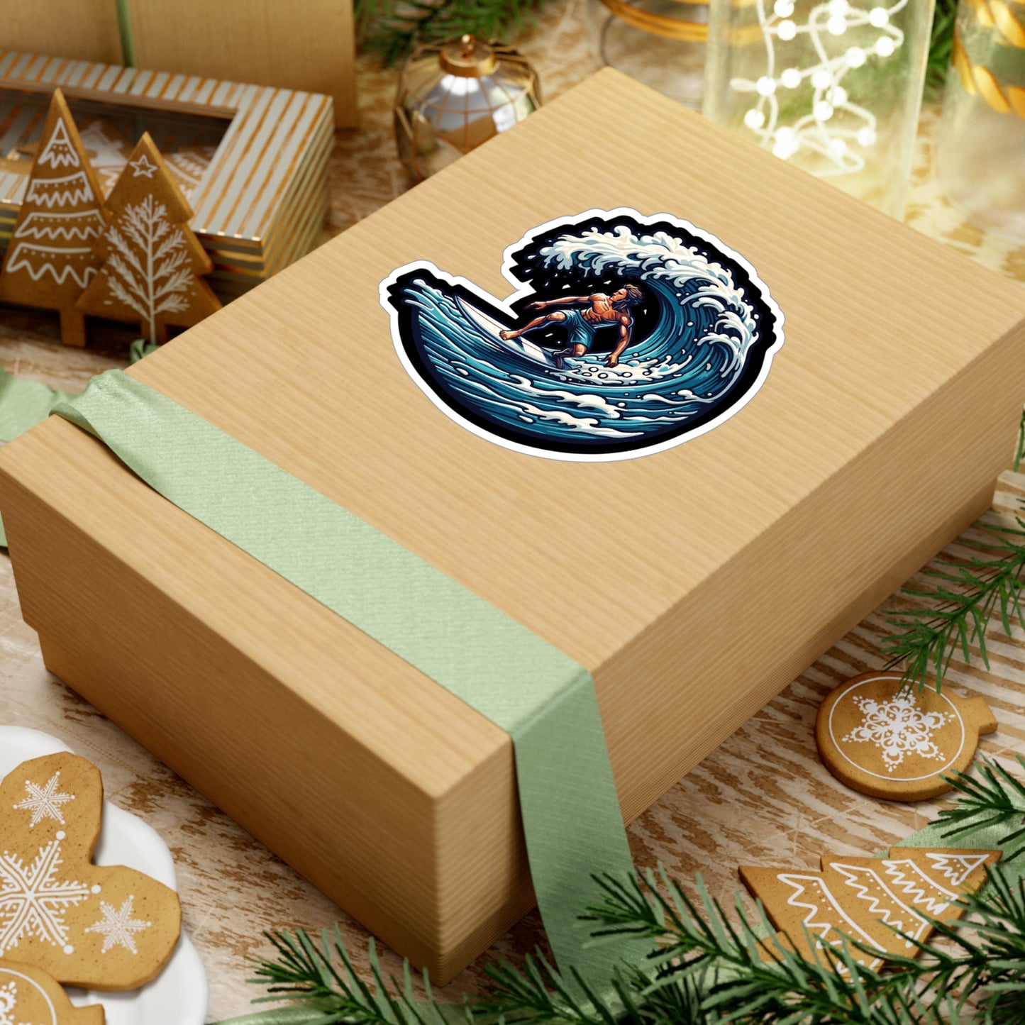 Surfboard Wave Surfer - Surfing Sticker for Laptop Sticker. Water Bottle Sticker, Vinyl Surf Decal - Surfing Gift