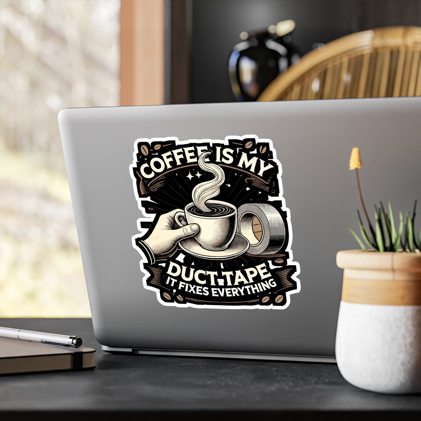 Coffee Is My Duct Tape, It Fixes Everything - Coffee Sticker for Laptop Sticker. Water Bottle Sticker, Vinyl Caffeine Decal - Coffee Gift