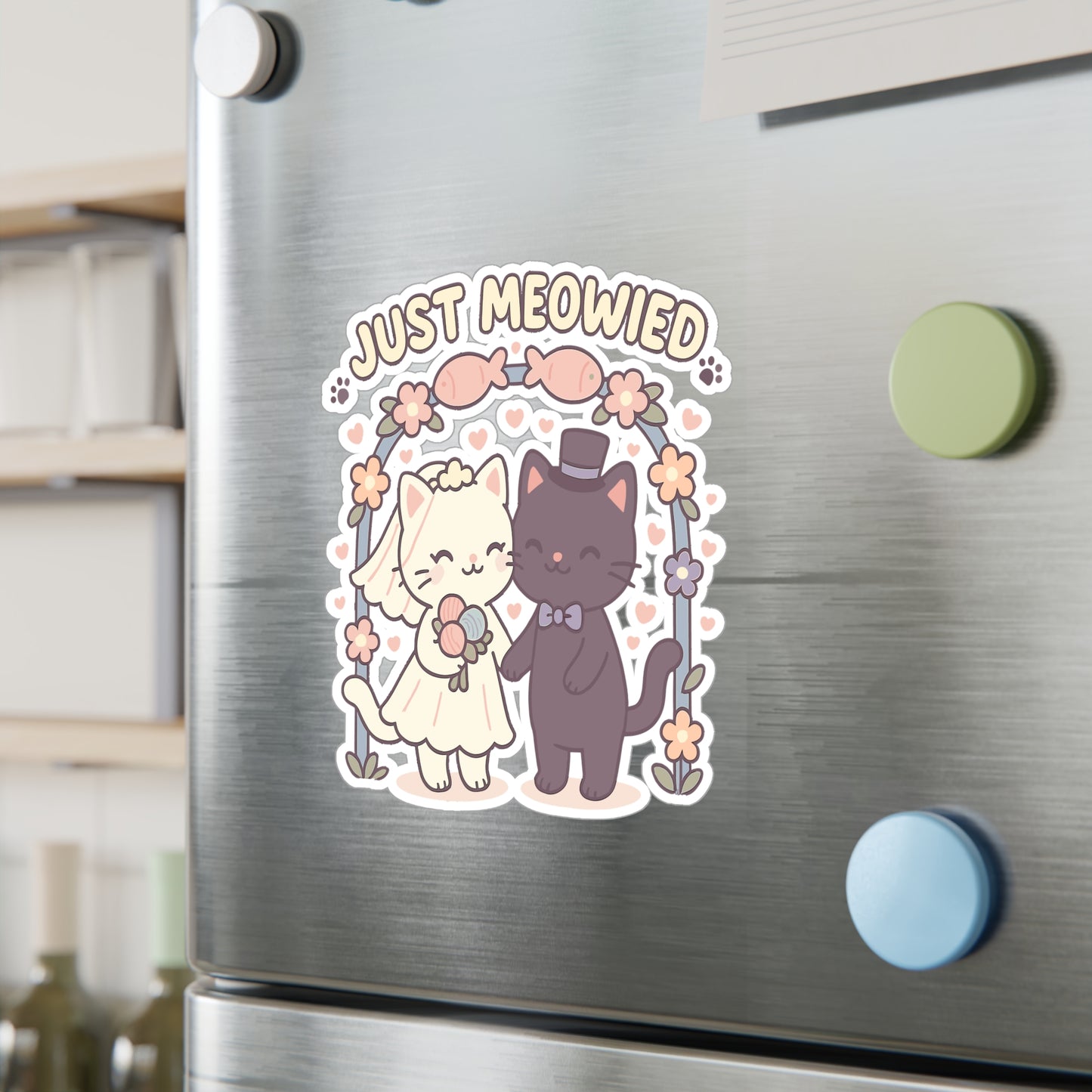 Cats Sticker – Just Meowied Decals for Wedding Couple, Cute Marriage Gift, Waterproof Vinyl for Laptop or Water Bottle