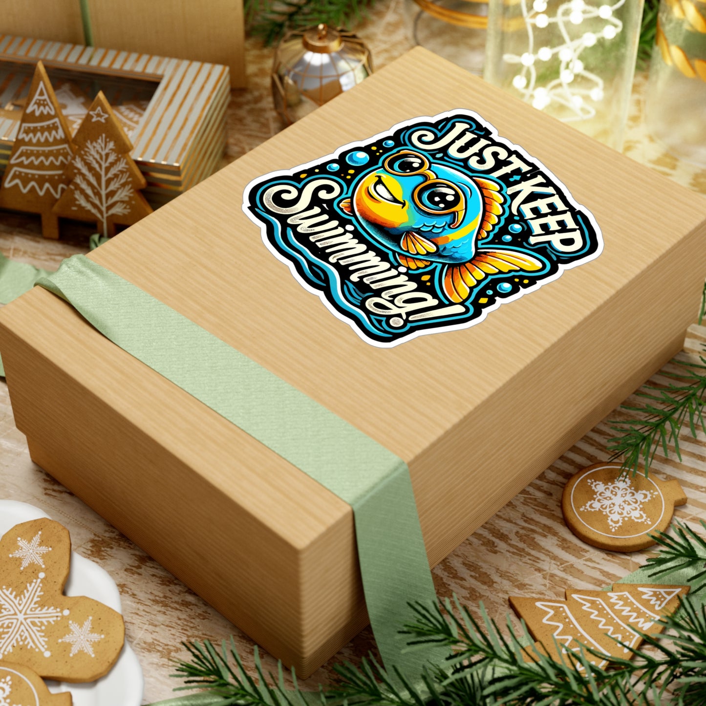 Just Keep Swimming - Motivational Sticker for Laptop Sticker. Water Bottle Sticker, Vinyl Positive Decal - Motivational Gift