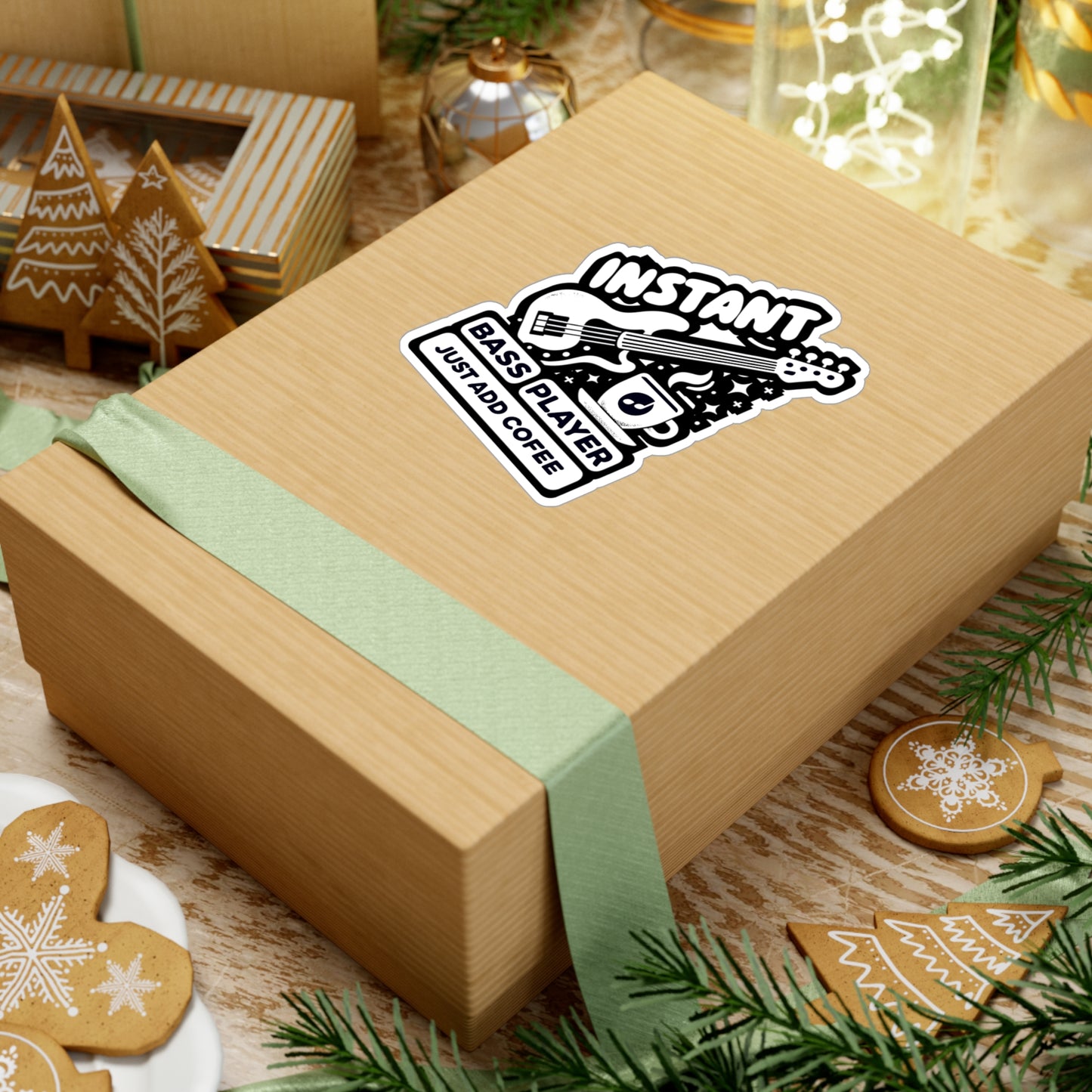 Instant Bass Player Just Add Coffee - Relax Sticker for Laptop Sticker. Water Bottle Sticker, Vinyl Bass player Decal - Relax Gift