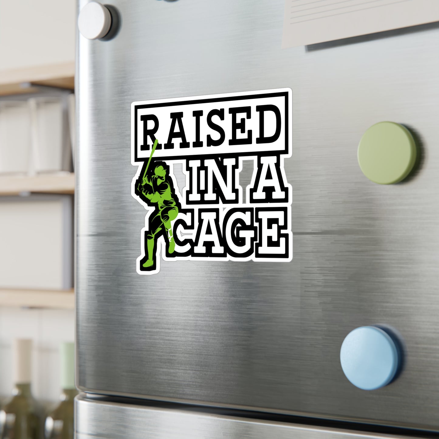 Raised In A Cage - Baseball Sticker for Wall Car Window Laptop Sticker. Water Bottle Sticker, Vinyl Softball Decal, Game Sticker - Baseball Gift
