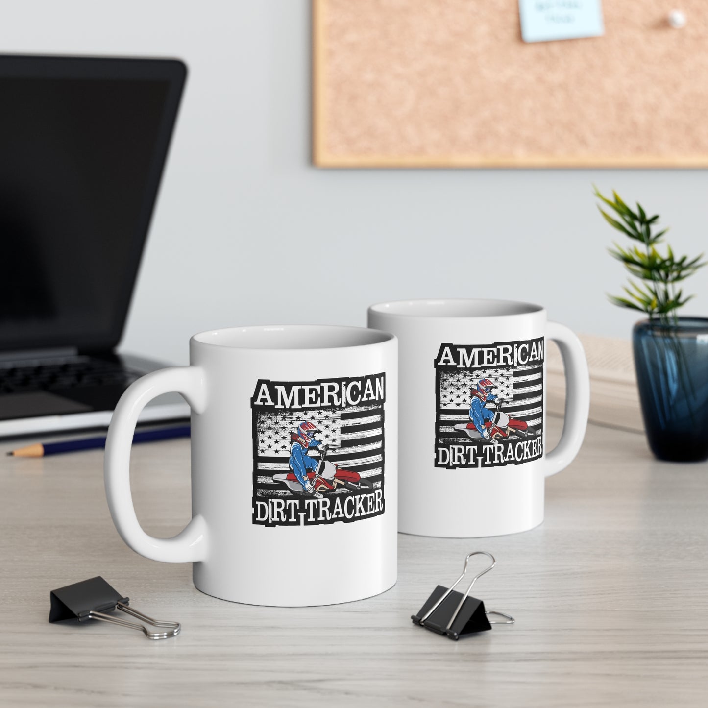 American Dirt Tracker - Flat-track Mug for Coffee 11oz. Flat-track Cup, White ceramic, Motorcycle Mug, Chrome Tea Cup - Flat-track Gift