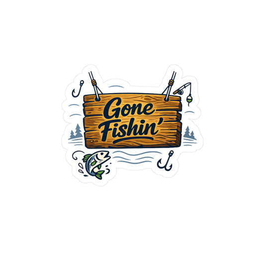 Fishing Sticker Gone Fishin' Waterproof Vinyl Decals for Laptop or Water Bottle, Angling Lake Boating Design