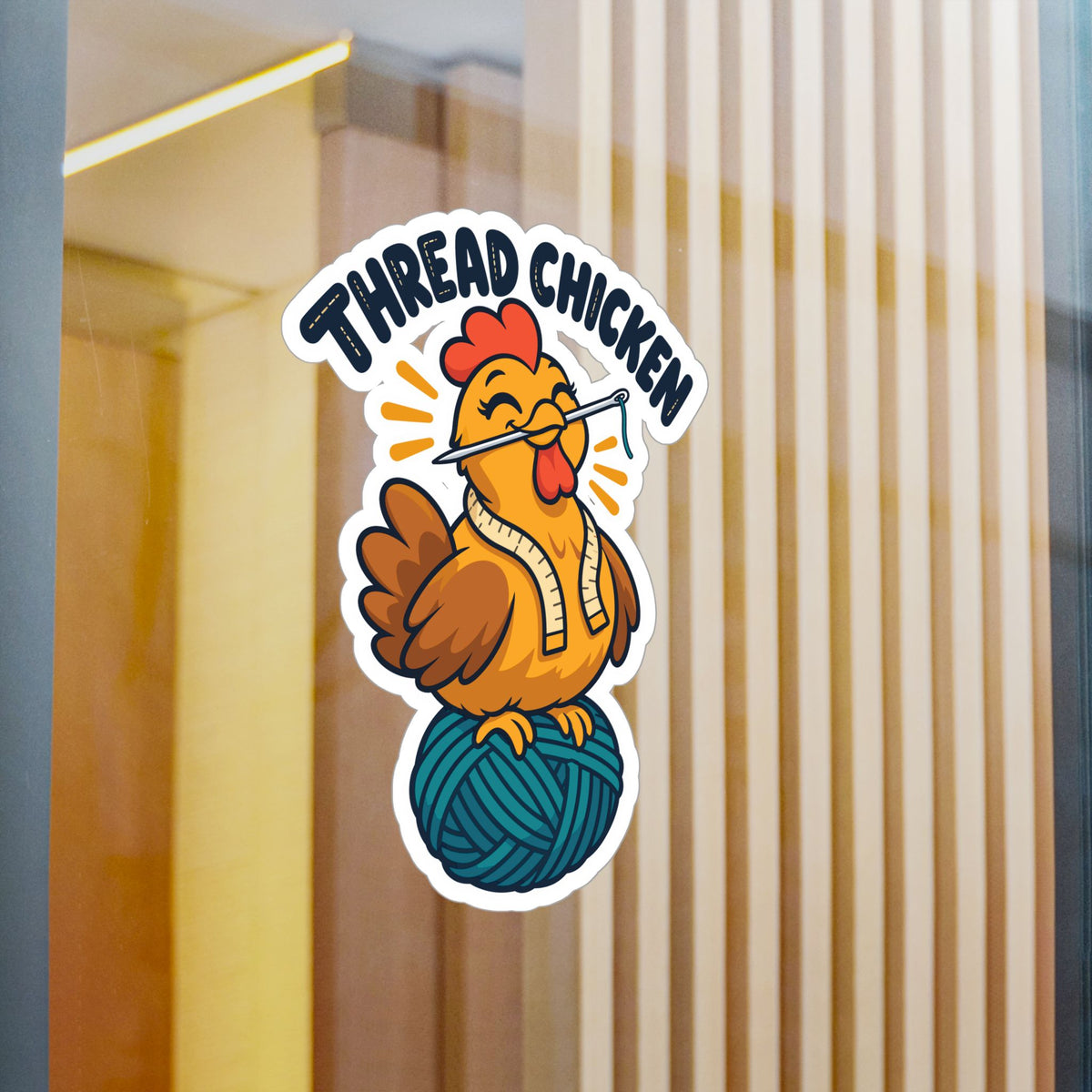 Cartoon Sticker – Thread Chicken Design with a Giggling Chicken, Fun Decals for Laptop and Water Bottle