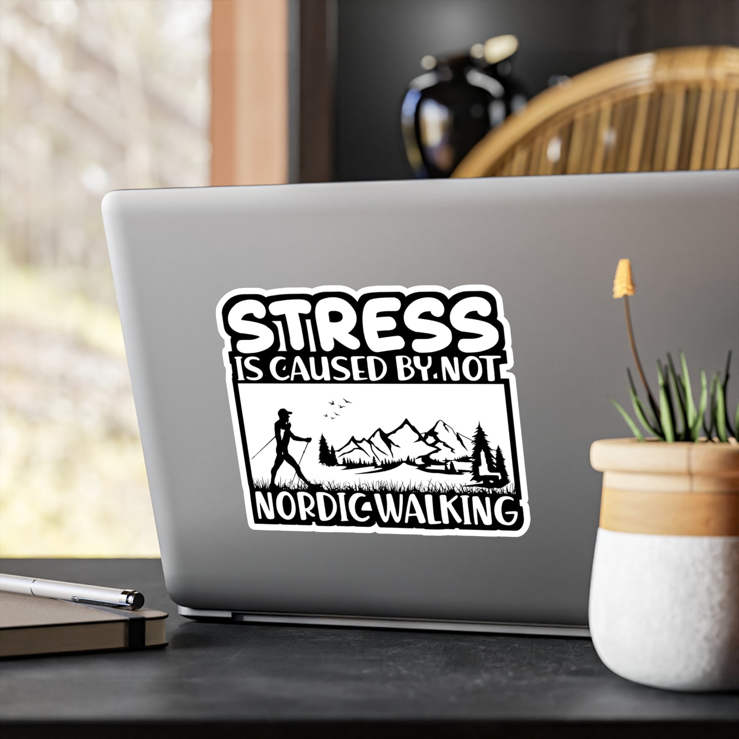 Stress Is Caused By Not Nordic Walking - Sports Sticker for Laptop Sticker. Water Bottle Sticker, Vinyl Nature Decal - Sports Gift