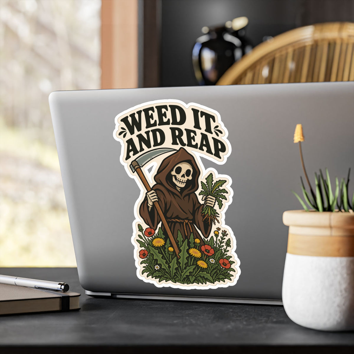 Plants Sticker - Weed It And Reap Dandelion Design, Nature-Inspired Friendship Decals for Laptop and Water Bottle