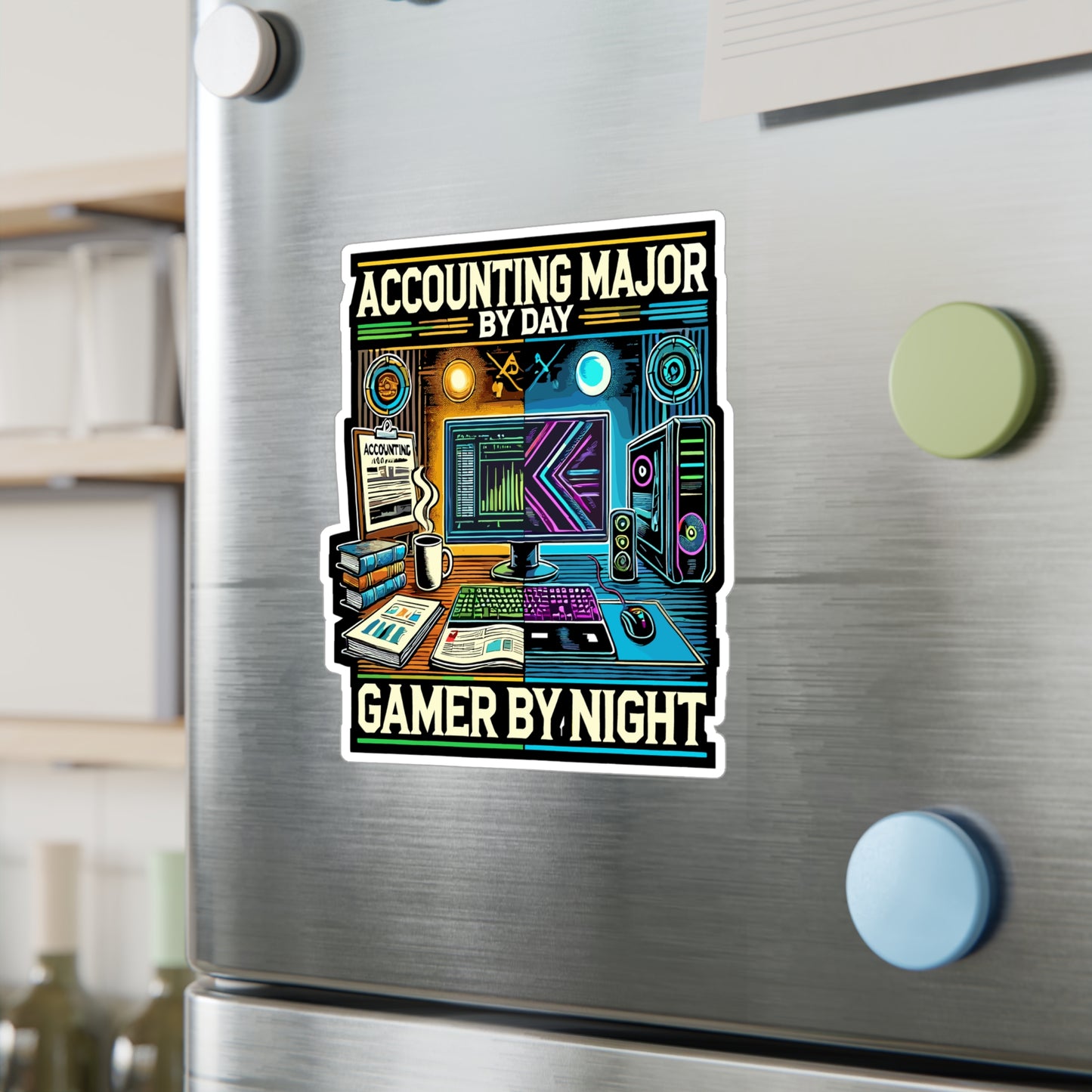 Accounting Major By Day Gamer By Night - Accounting major Sticker for Laptop Sticker. Water Bottle Sticker, Vinyl Gamer Decal - Accounting major Gift