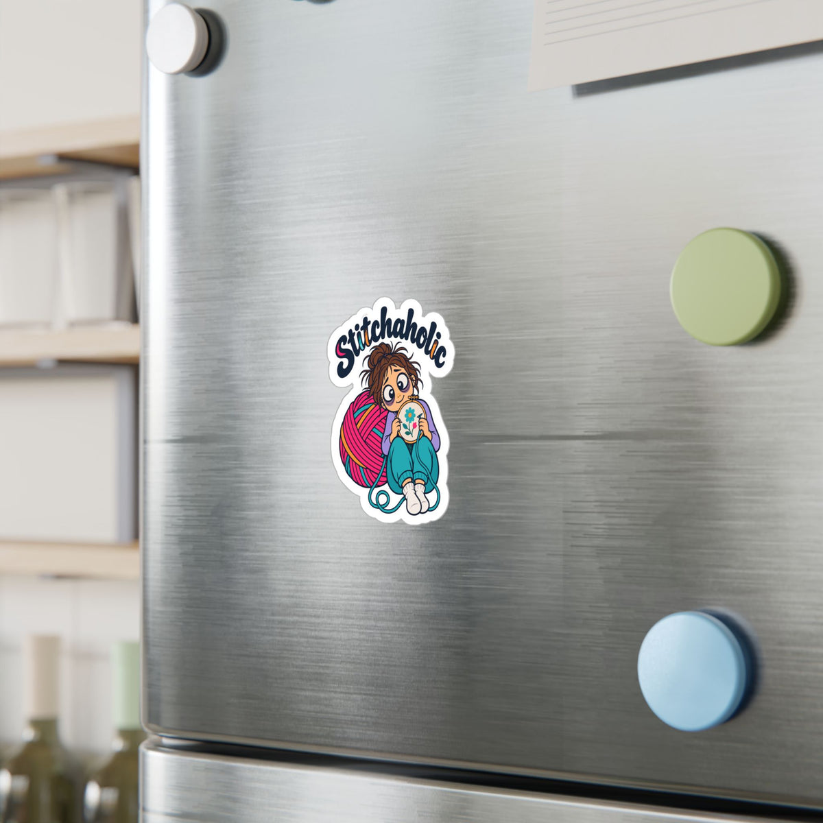 Embroidery Sticker "Stitchaholic" – Needlework-Inspired Decals for Stitching and Crafting Fans, Laptop and Water Bottle Decor