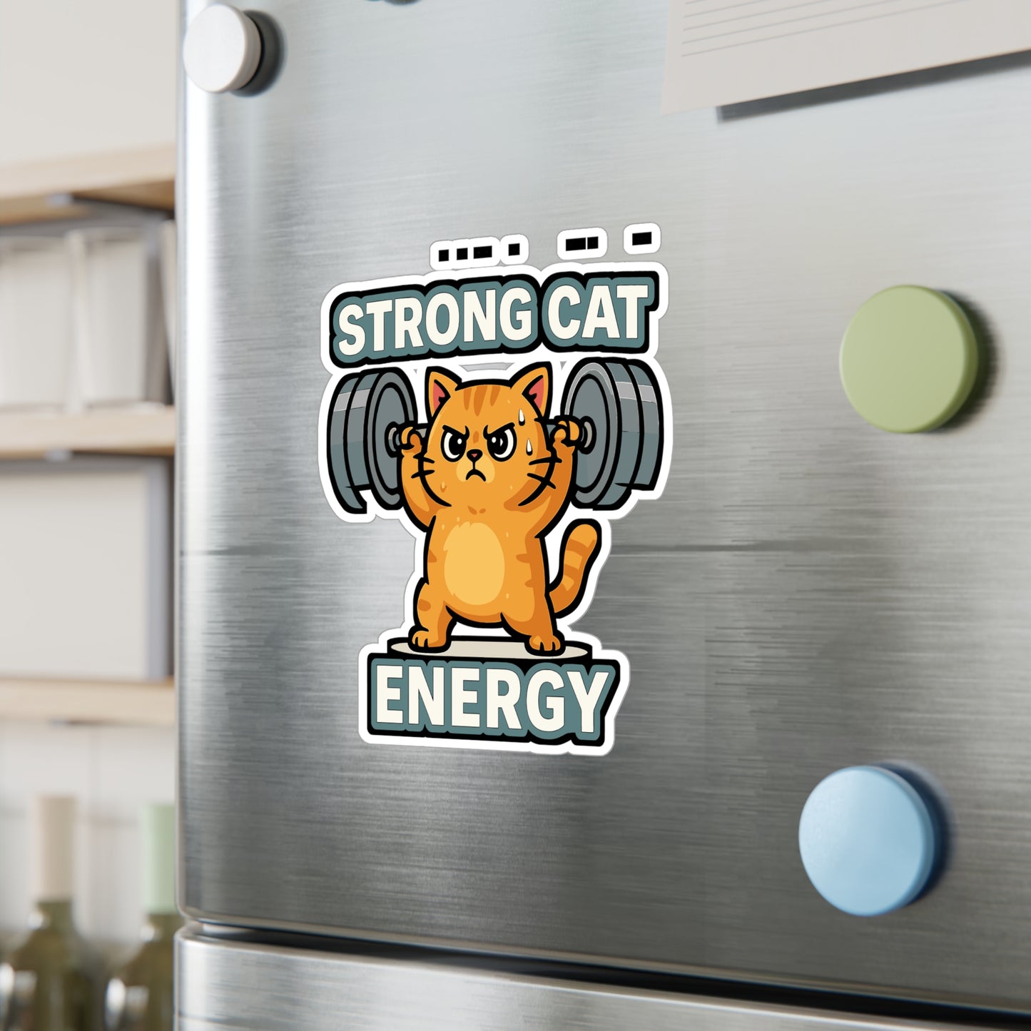 Cat Sticker – Strong Cat Lifting Weights Decals for Laptop, Water Bottle, Gym, Vinyl Waterproof Bodybuilding Weightlifting Accessory