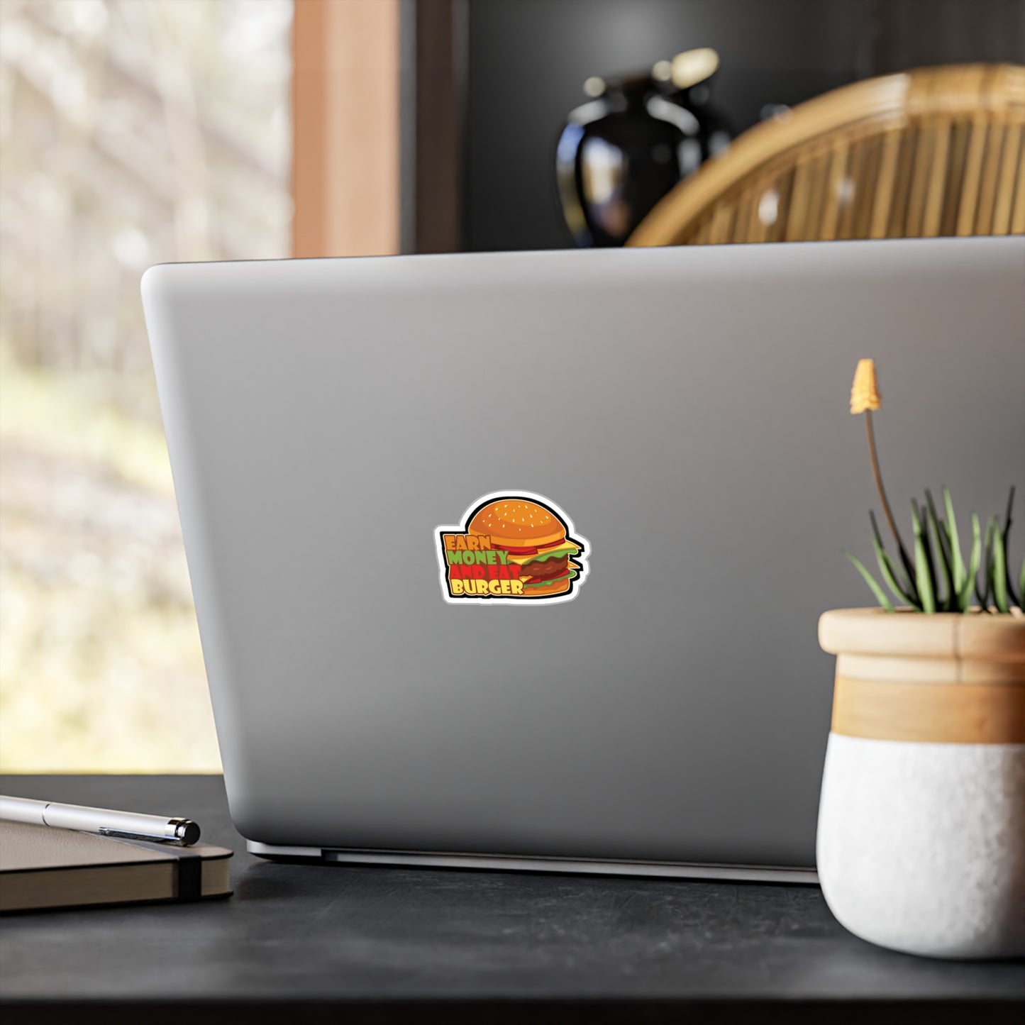 Earn Money And Eat Burger - Fastfood Sticker for Laptop Sticker. Water Bottle Sticker, Vinyl Fast food Decal - Fastfood Gift